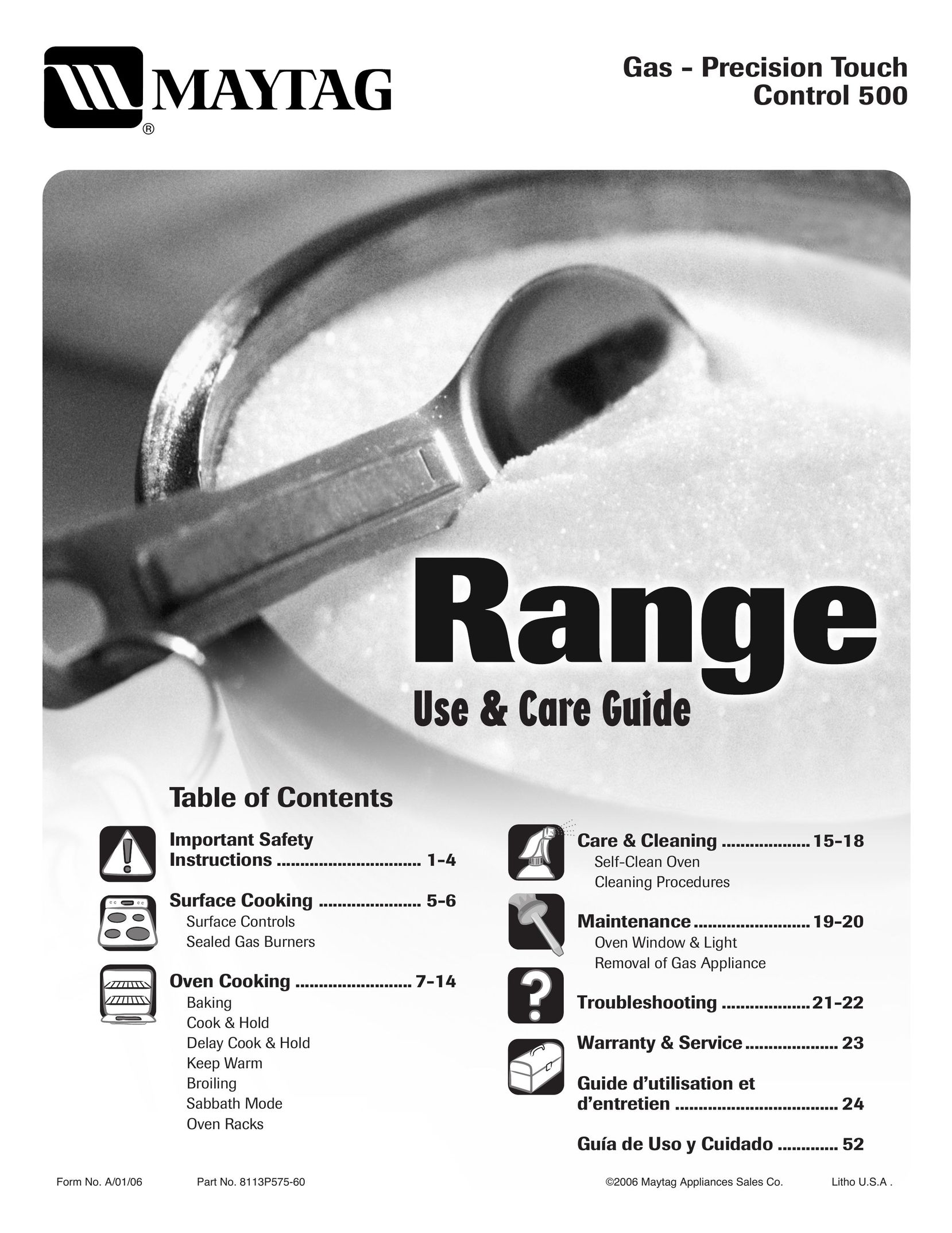 Maytag Gas - Precision Touch Control 500 Range Range User Manual