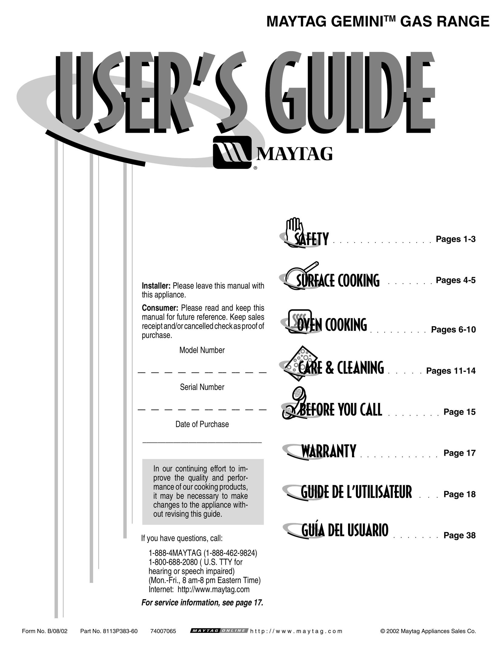 Maytag GEMINI Range User Manual