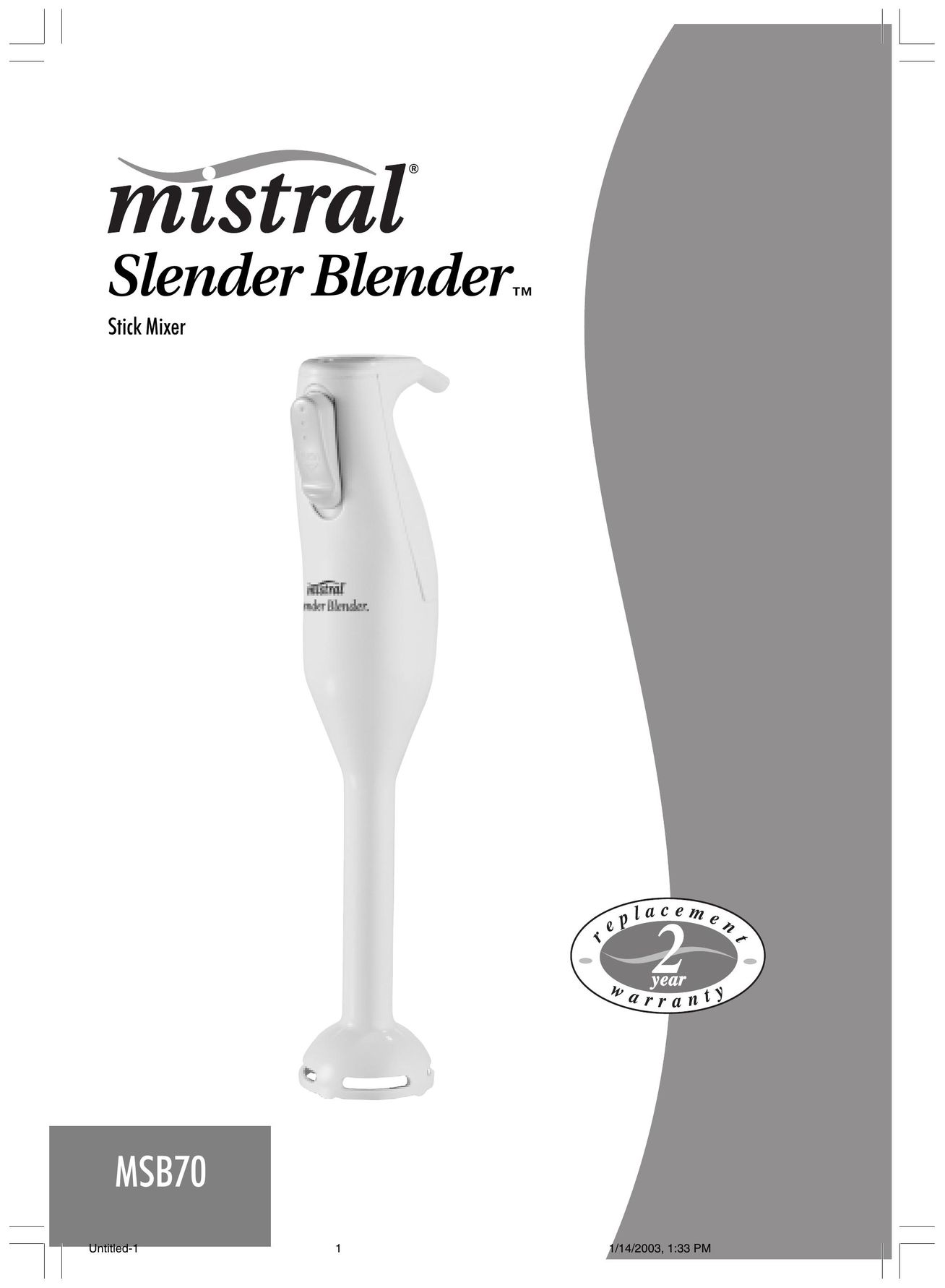 Mistral MSB70 Range User Manual