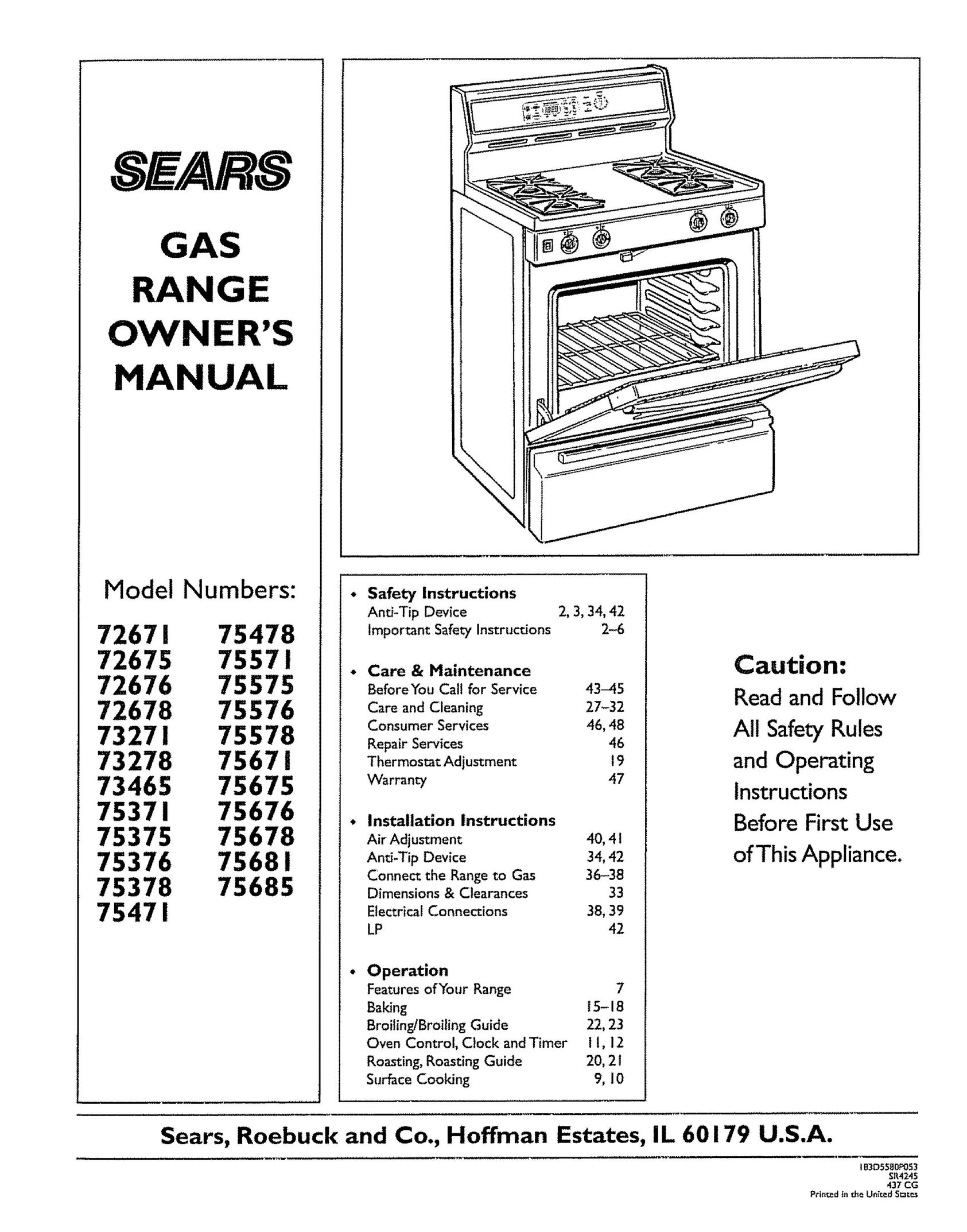 Sears 72671 Range User Manual