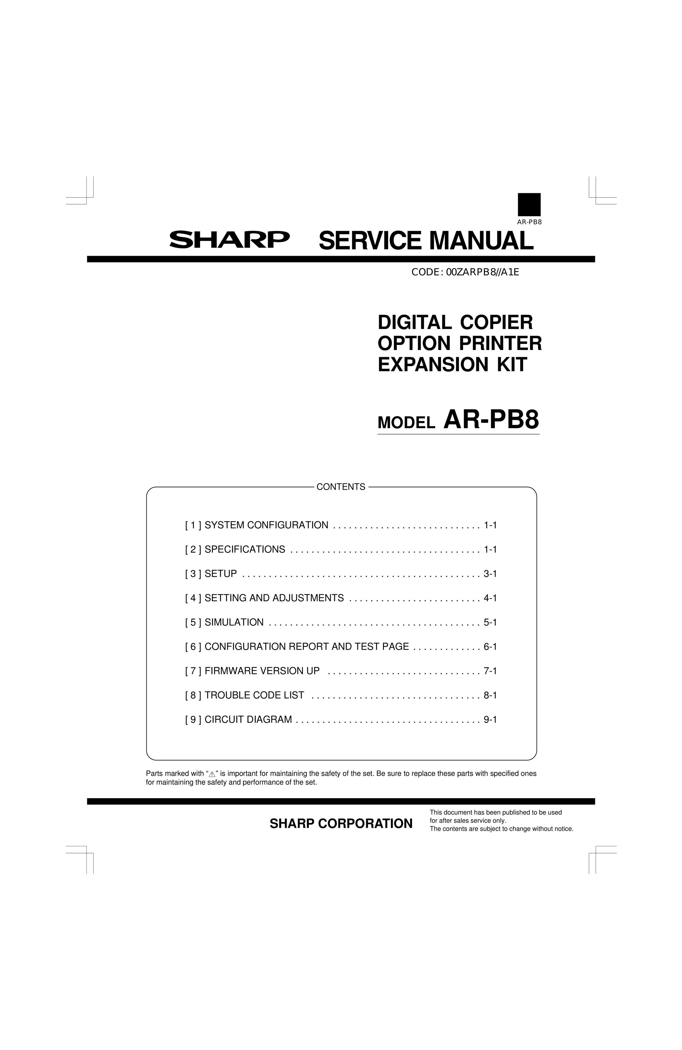 Sharp AR-PB8 Range User Manual