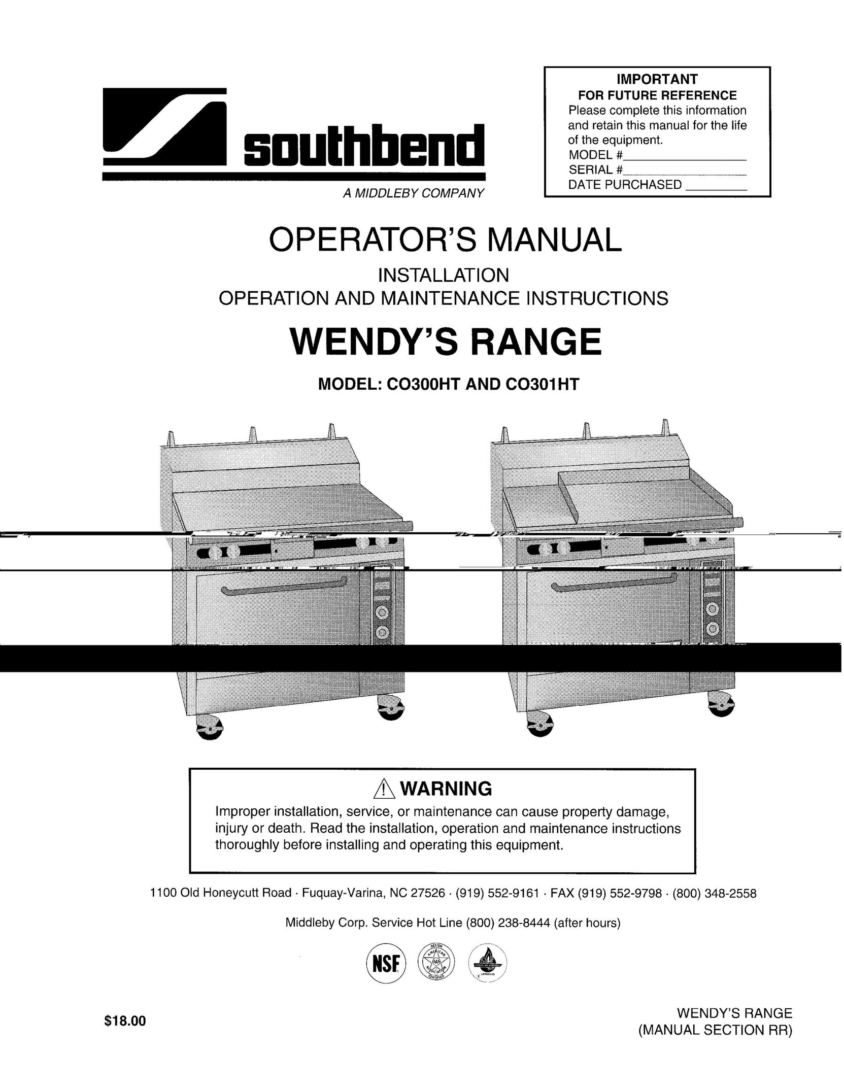 Southbend CO301HT Range User Manual