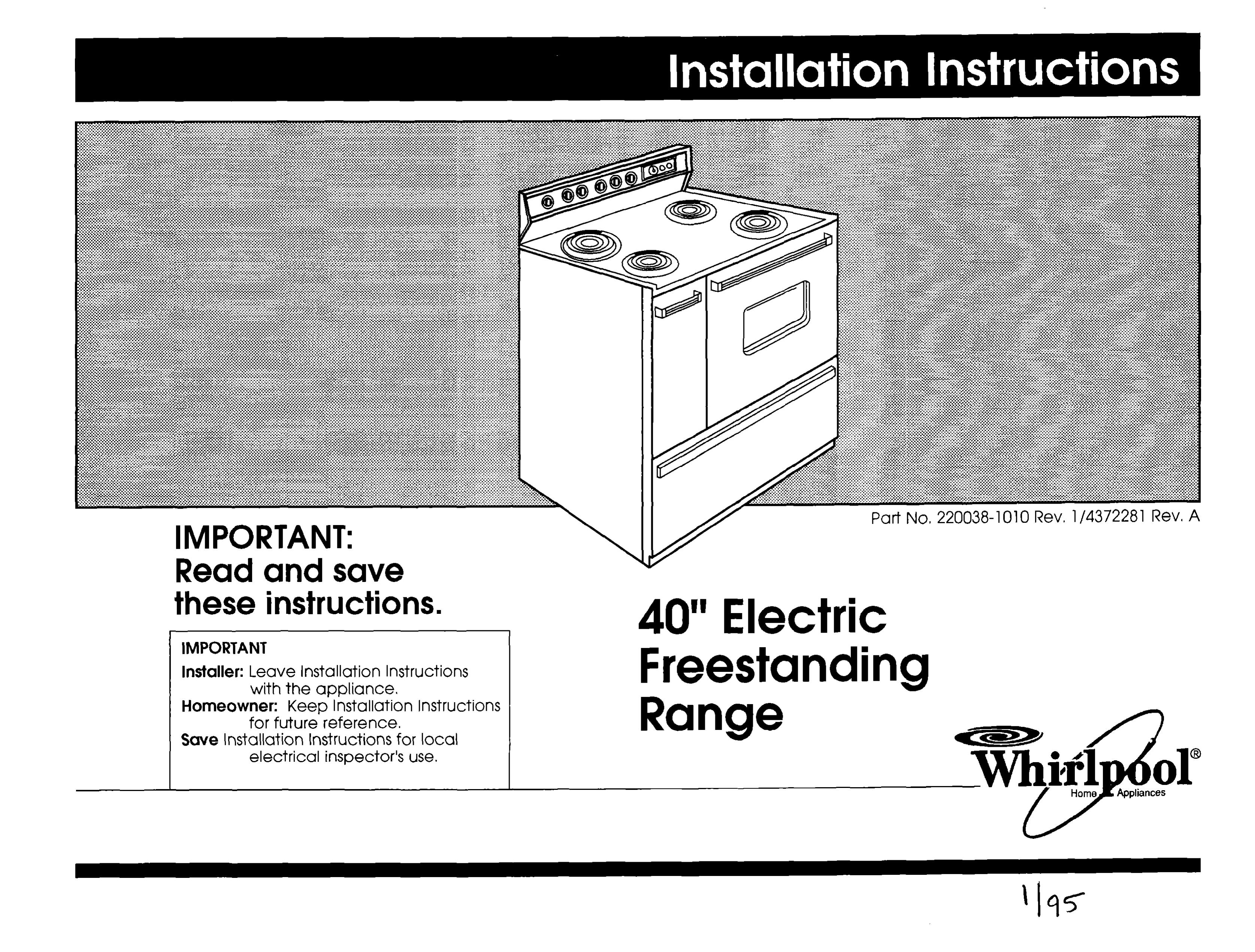 Whirlpool 220038-L 010 Range User Manual