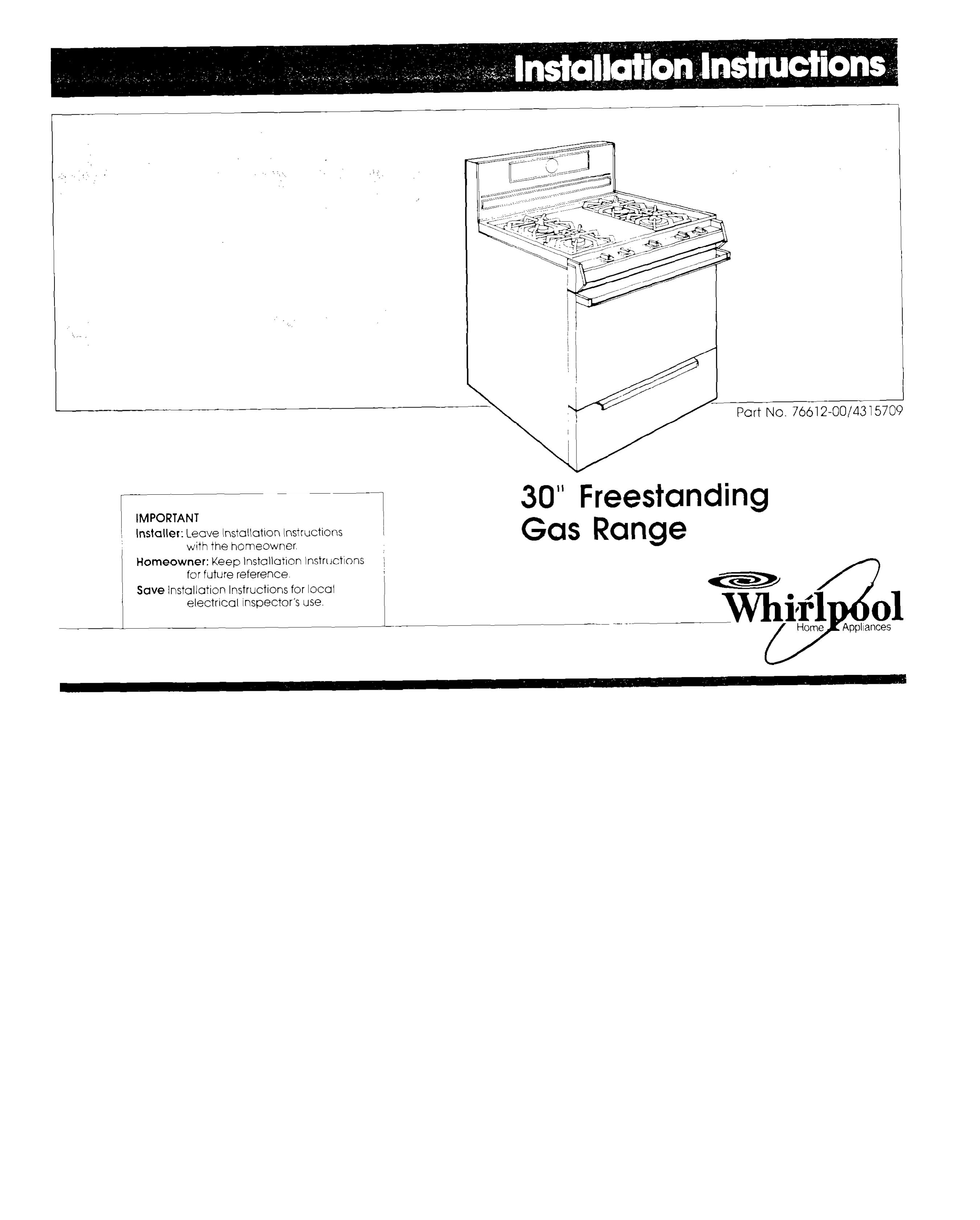 Whirlpool 76612-0014315709 Range User Manual