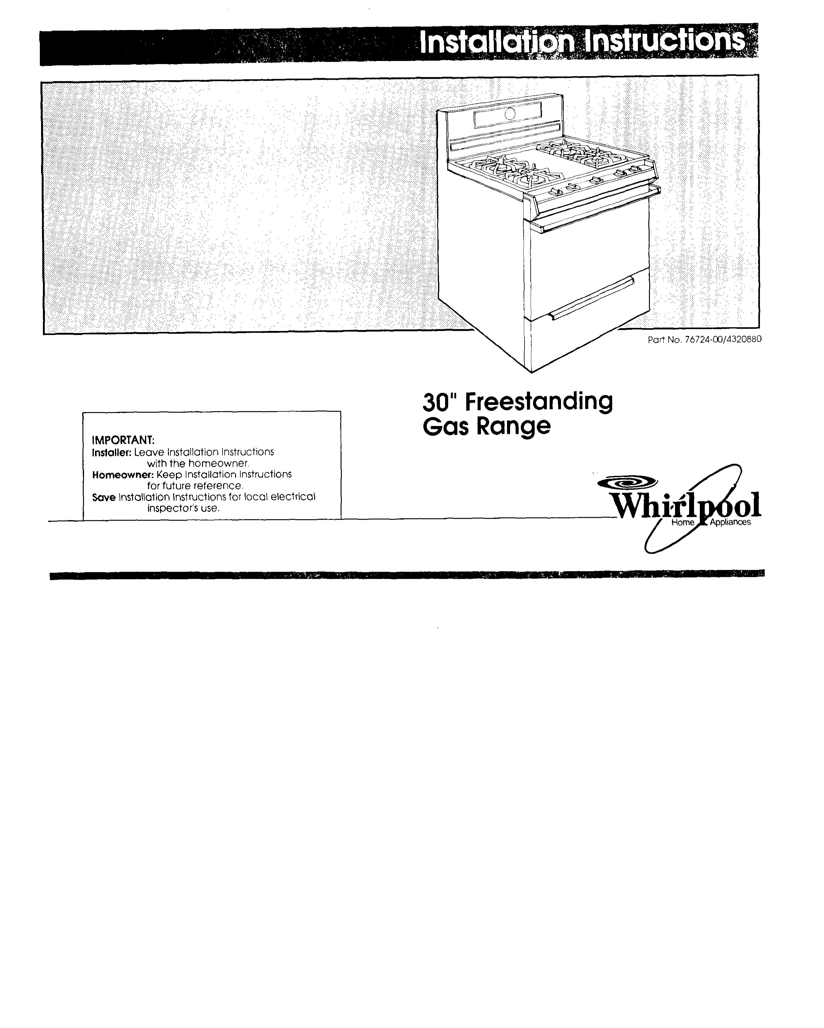 Whirlpool 76724.CO/4320880 Range User Manual