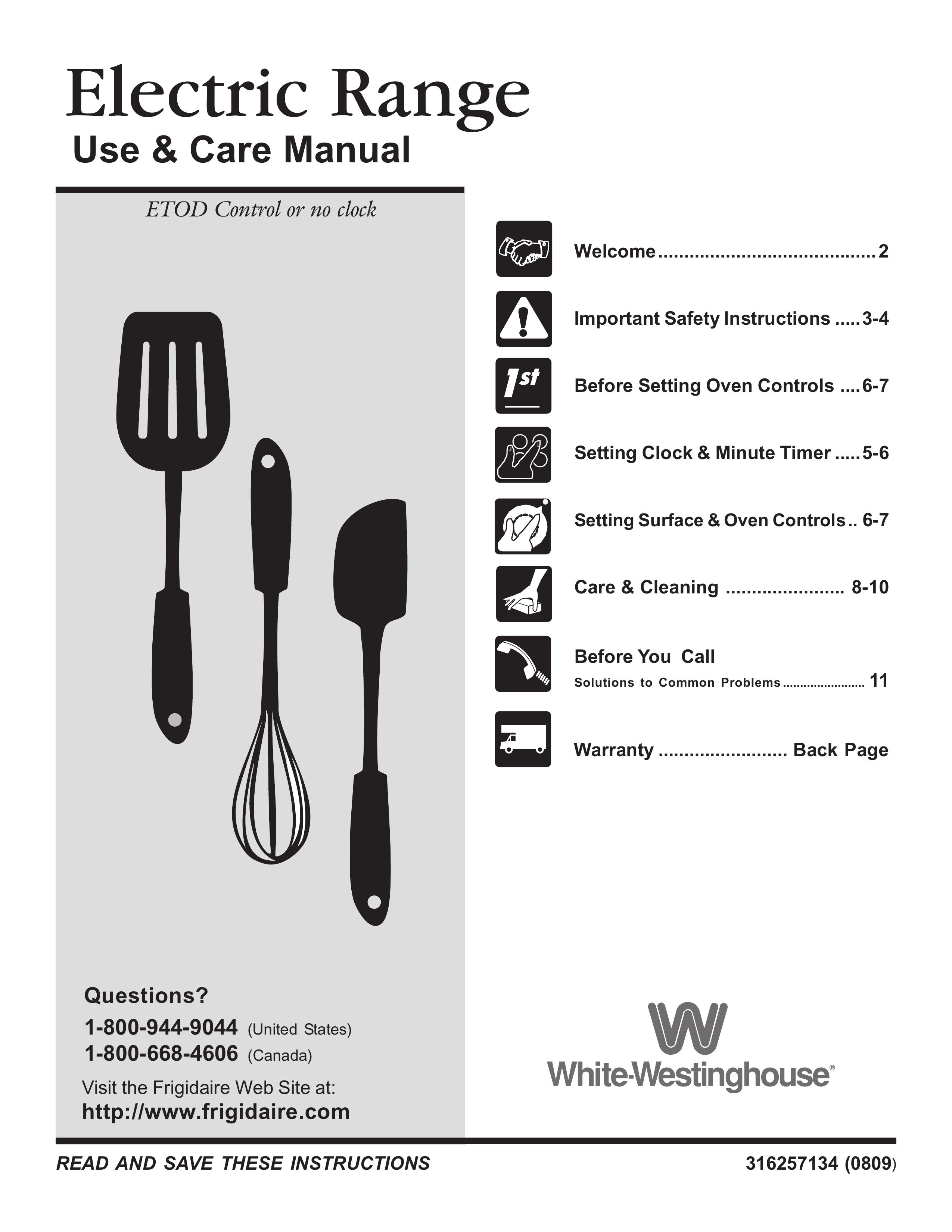 White-Westinghouse 316257134 (0809) Range User Manual