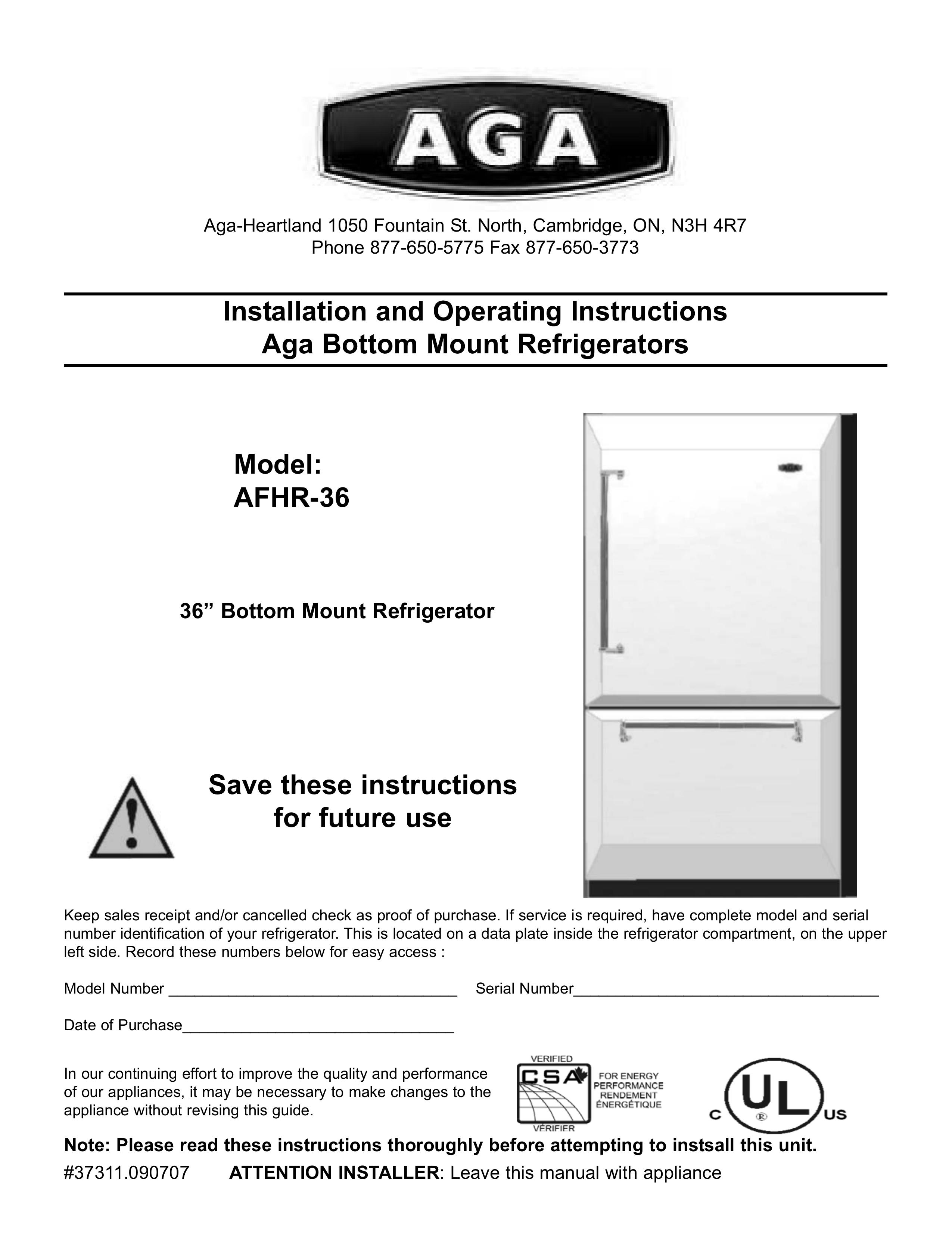 Aga Ranges AFHR-36 Refrigerator User Manual