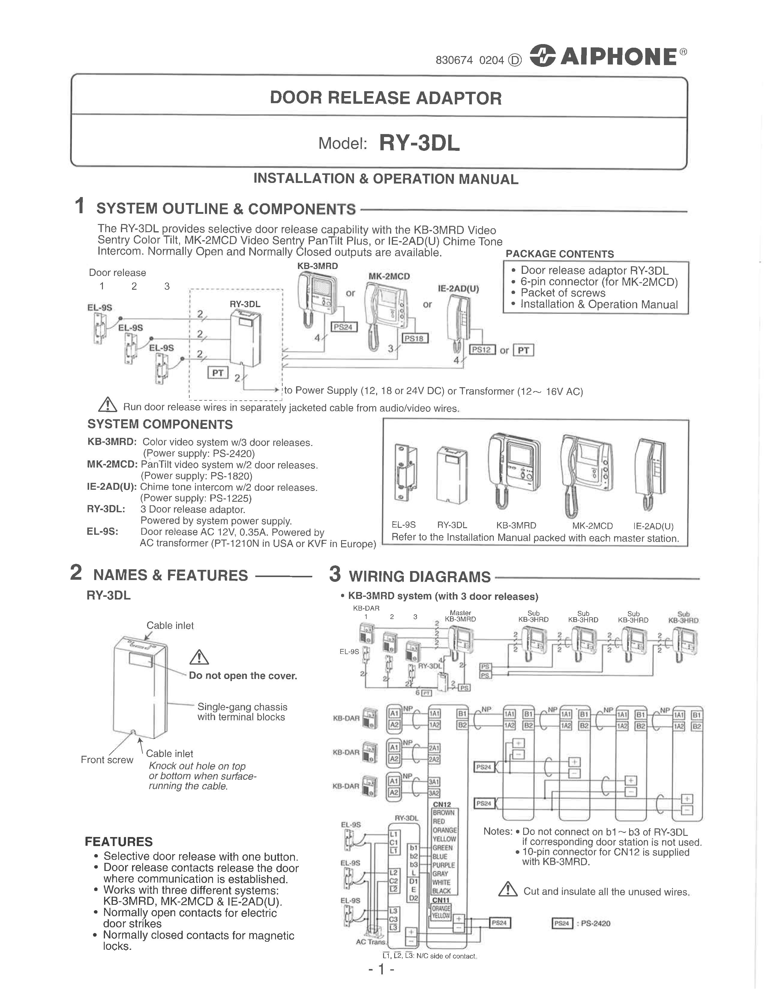 Aiphone ry-3dl Refrigerator User Manual
