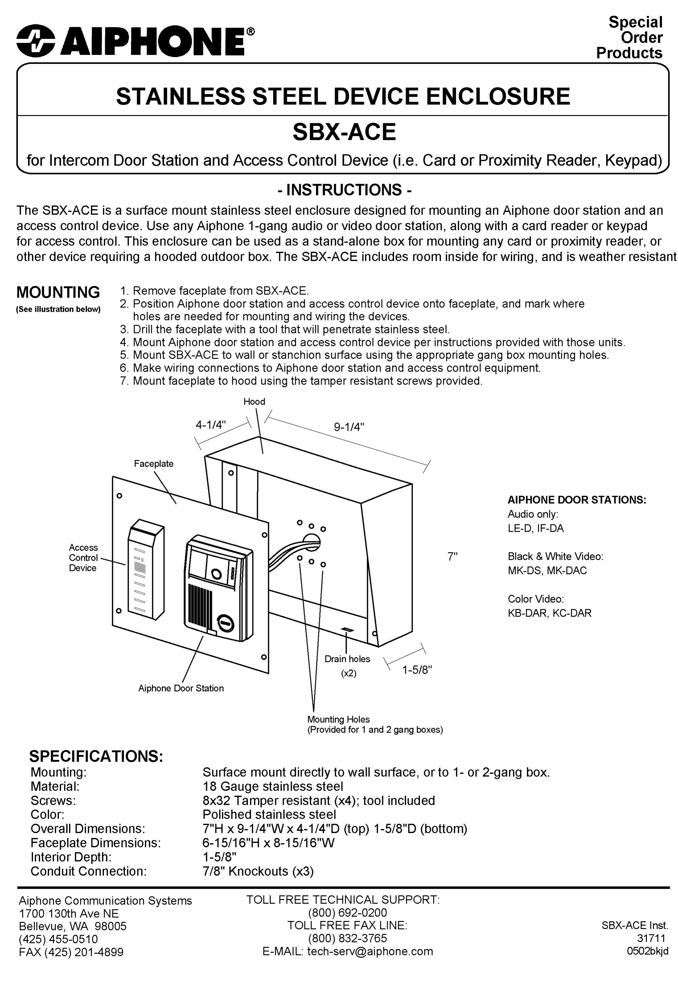 Aiphone SBX-ACE Refrigerator User Manual