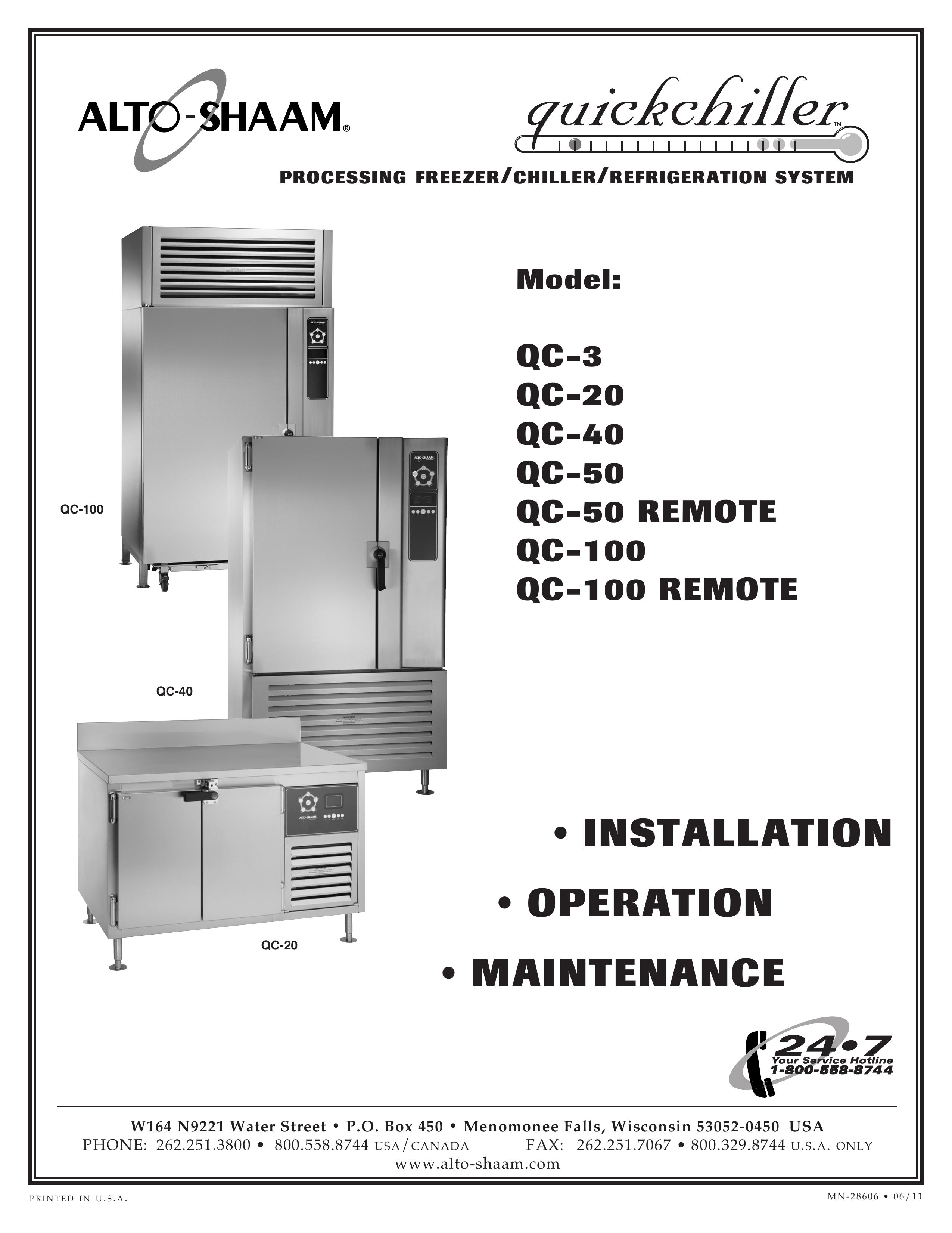 Alto-Shaam QC-3/QC-20/QC-40/QC-50/QC-50 Remote/QC-100/Qc-100 Remote Refrigerator User Manual
