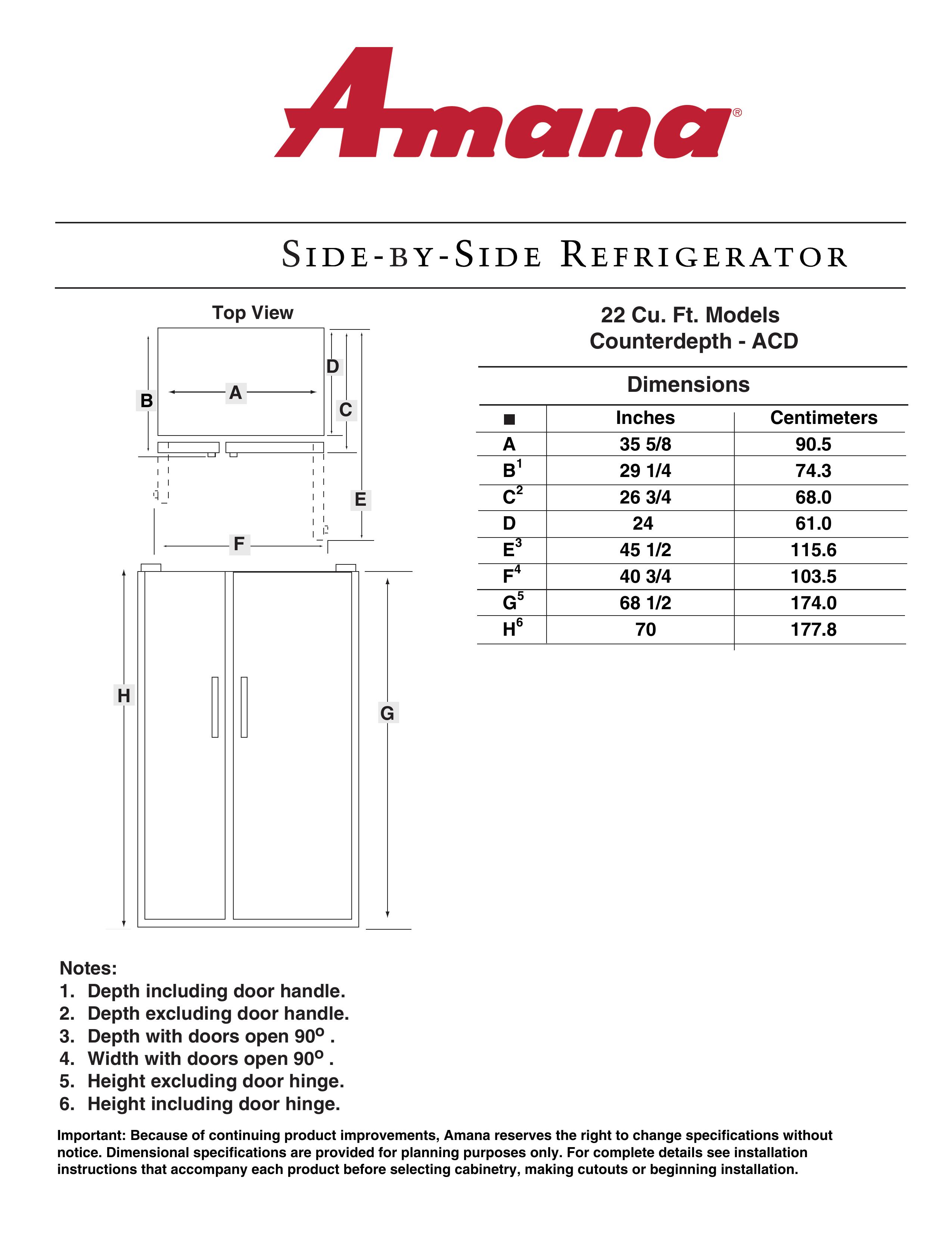 Amana 22 Cu. Ft. Refrigerator User Manual