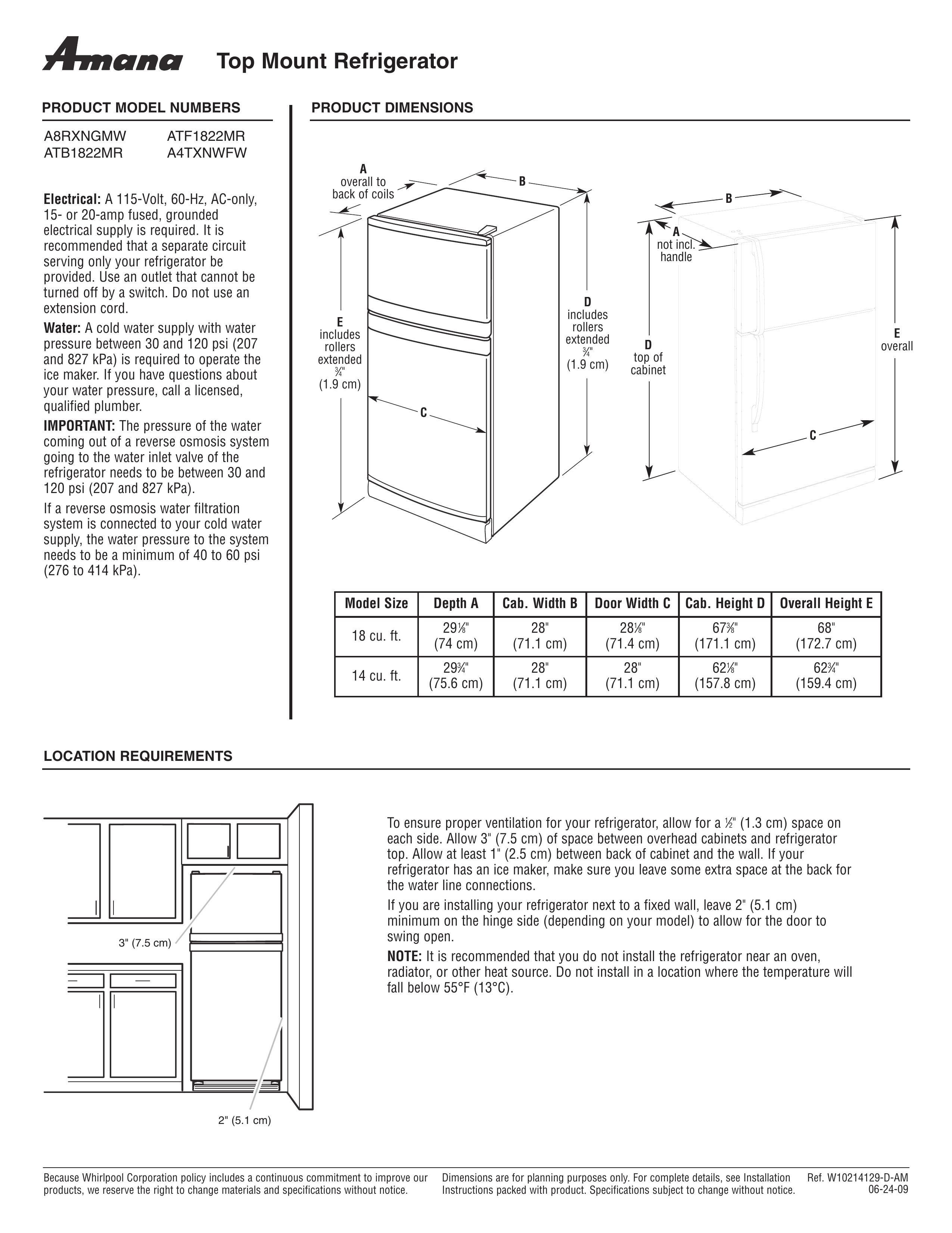 Amana A4TXNWFW Refrigerator User Manual