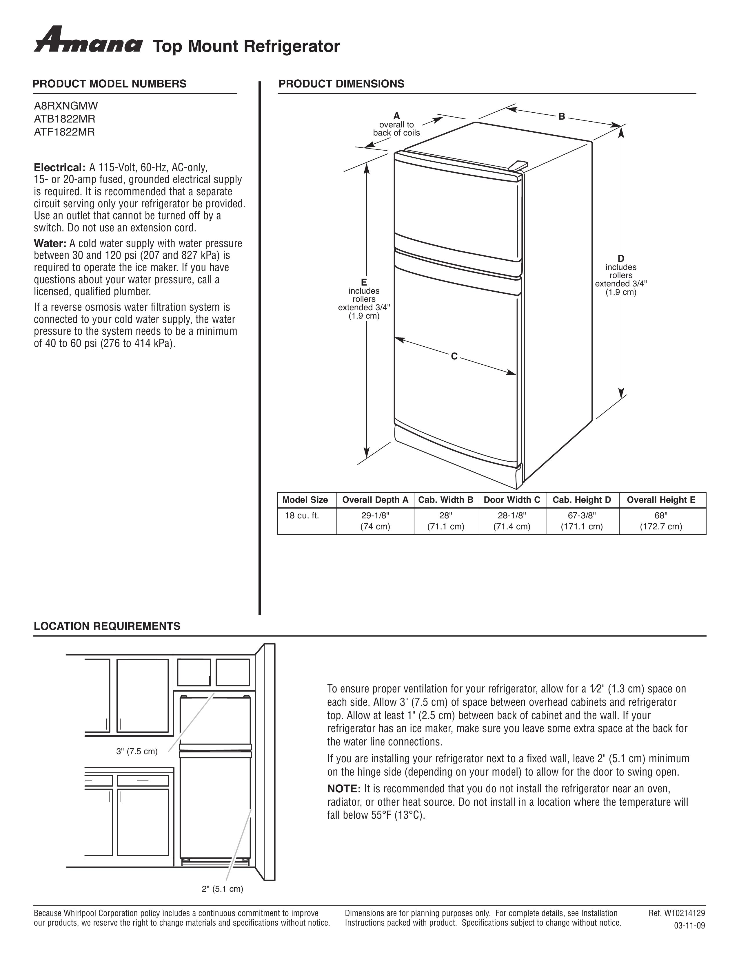 Amana A8RXNGMW Refrigerator User Manual