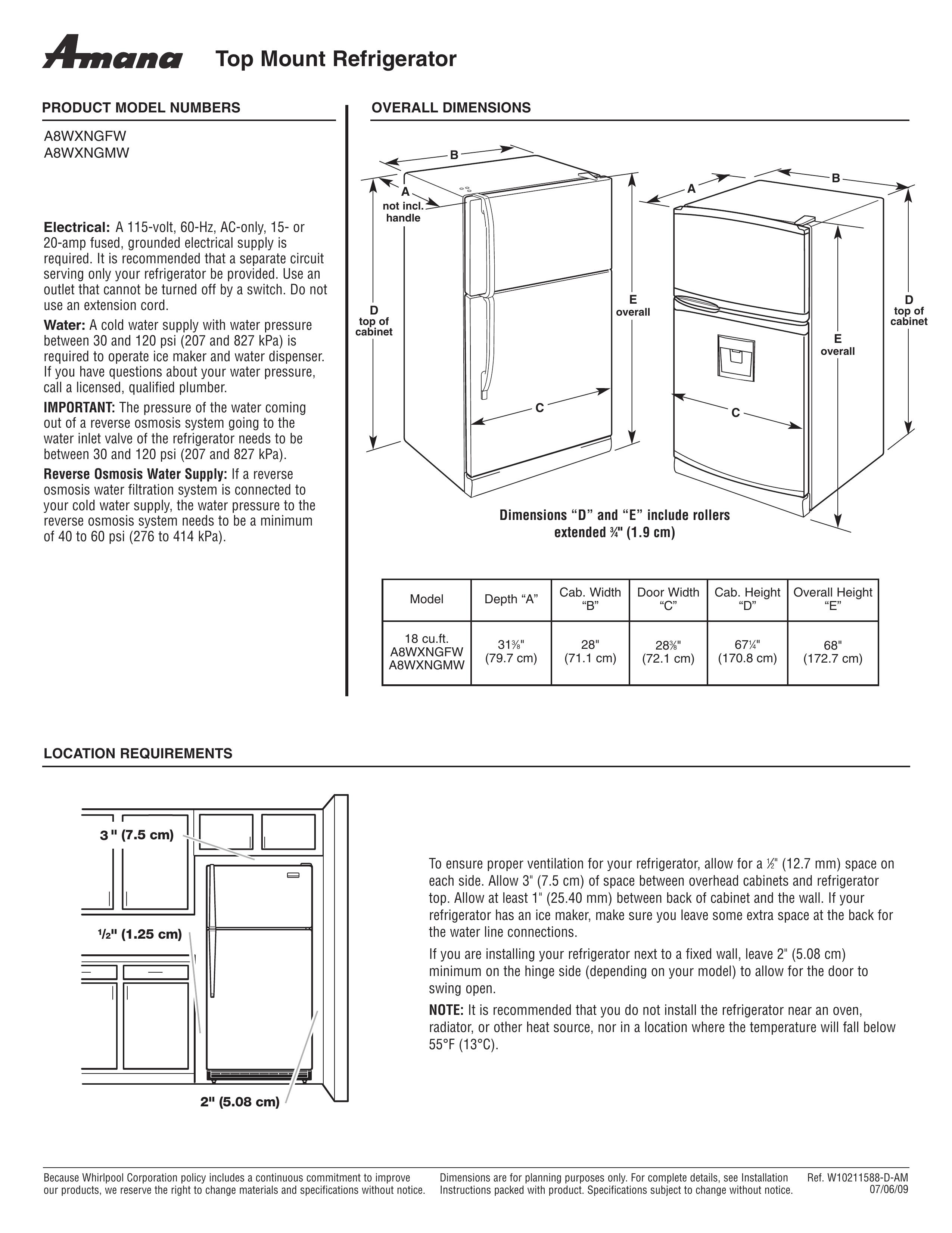 Amana A8WXNGMW Refrigerator User Manual