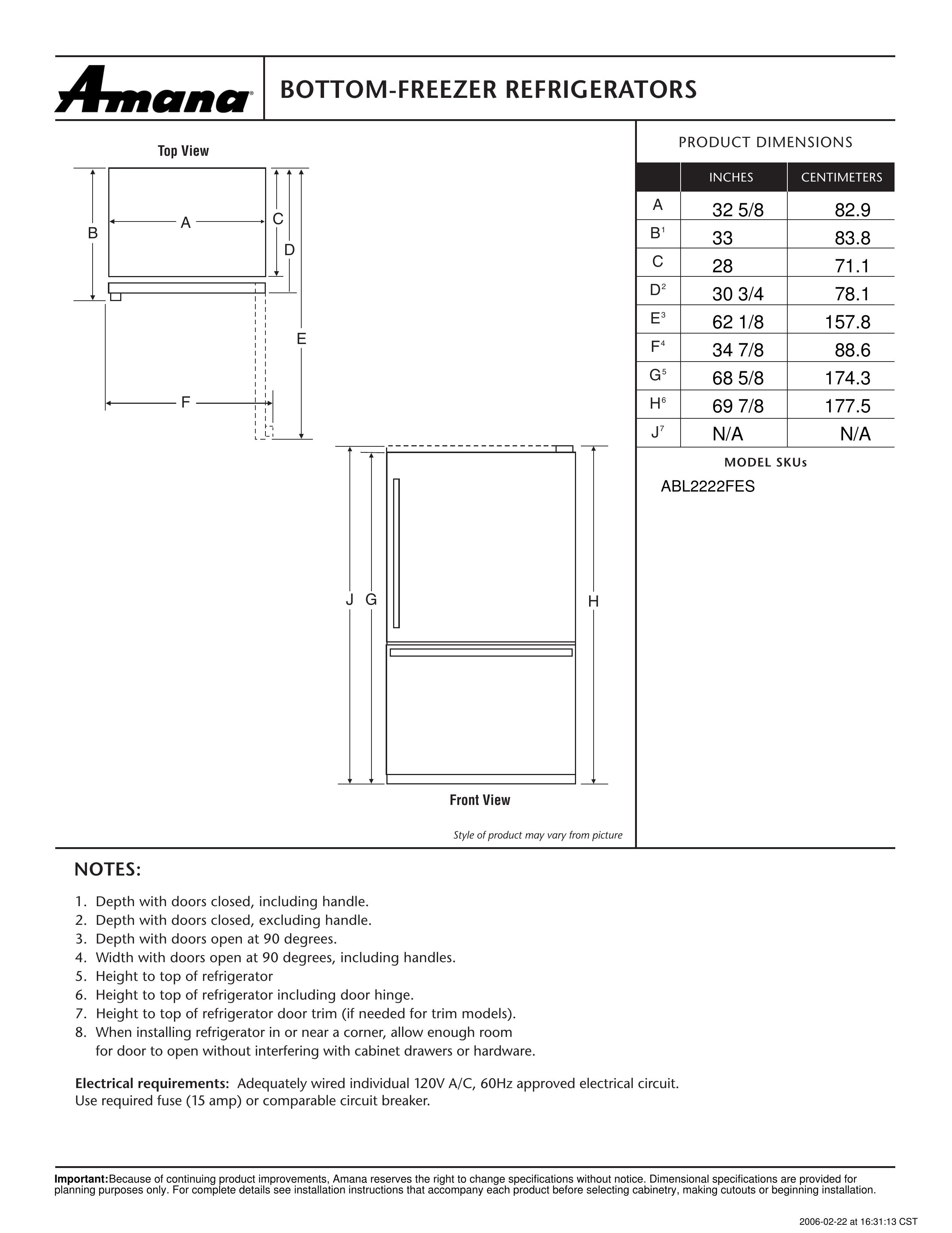 Amana ABL2222FES Refrigerator User Manual