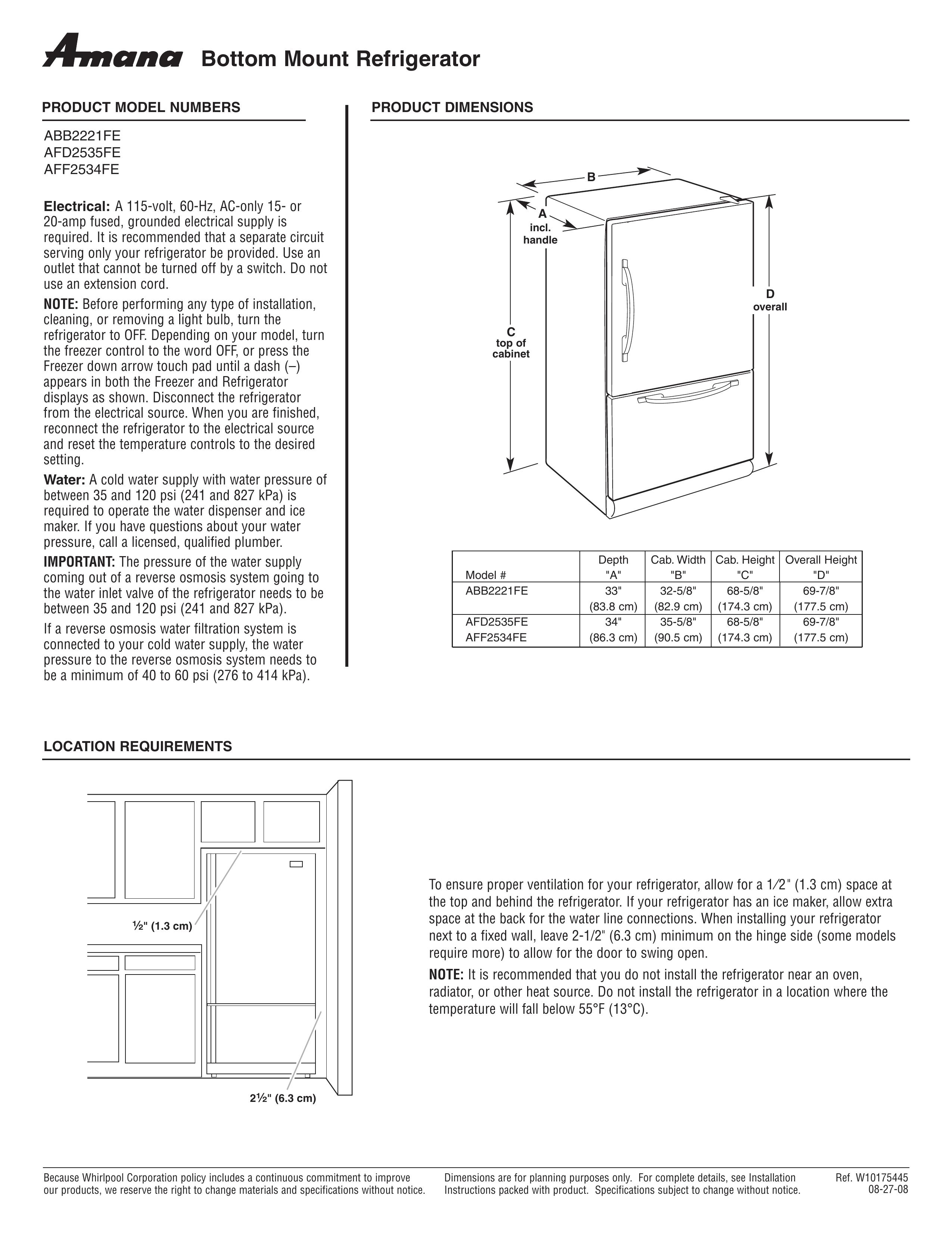 Amana AFF2534FE Refrigerator User Manual