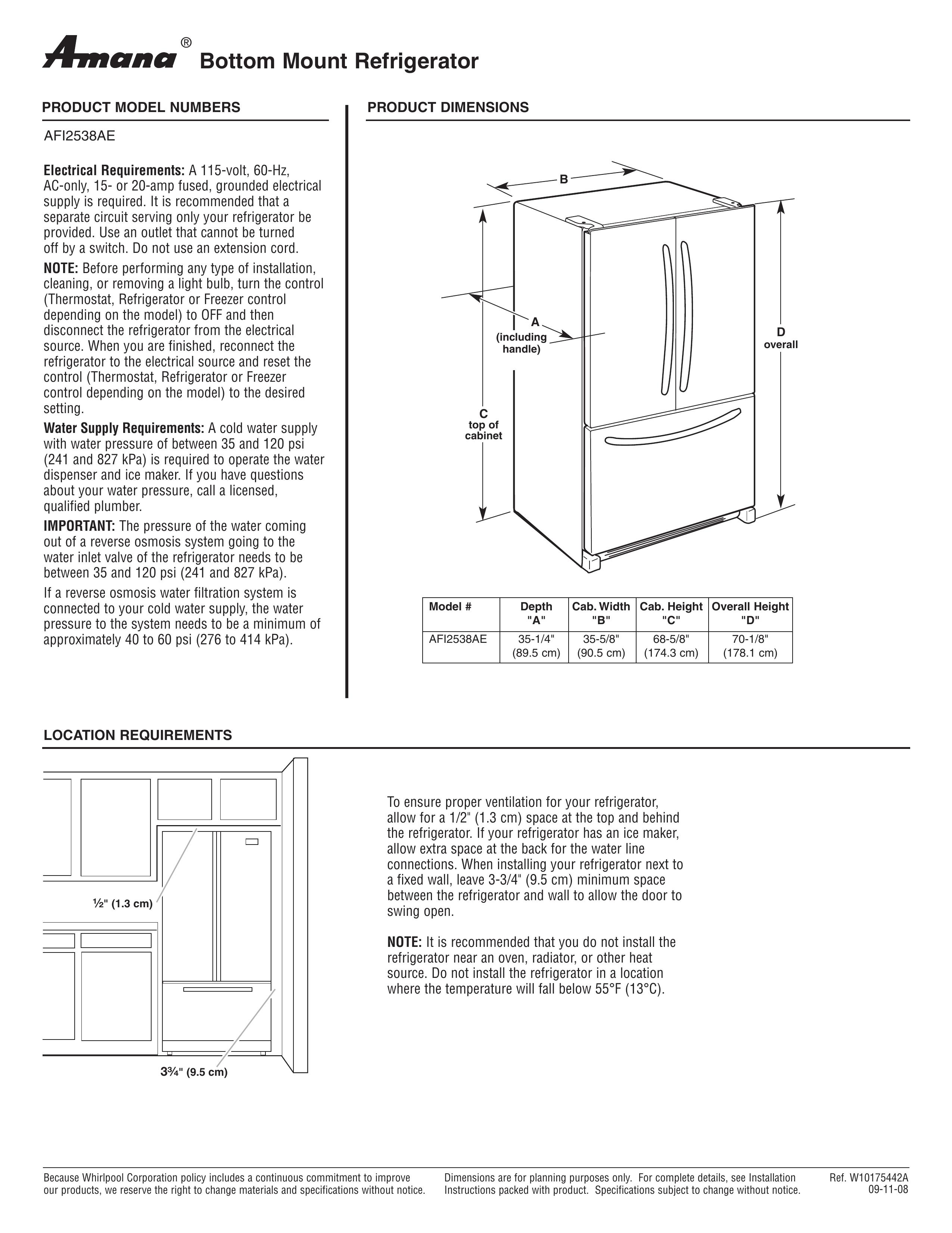 Amana AFI2538AE Refrigerator User Manual
