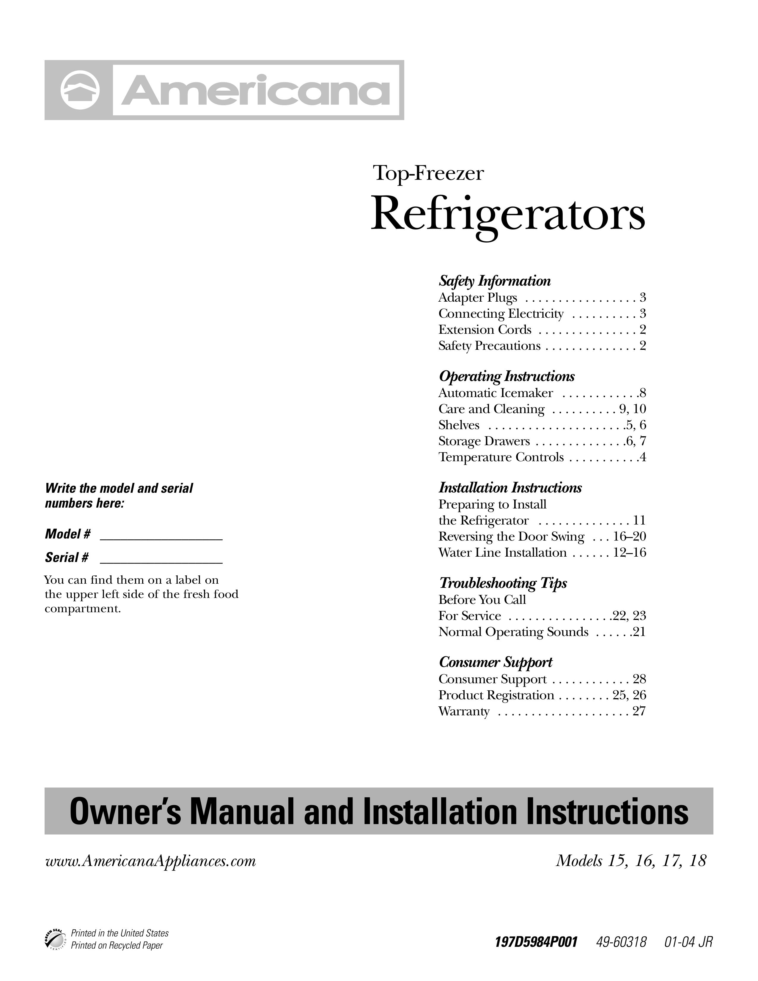 Americana Appliances 15 Refrigerator User Manual