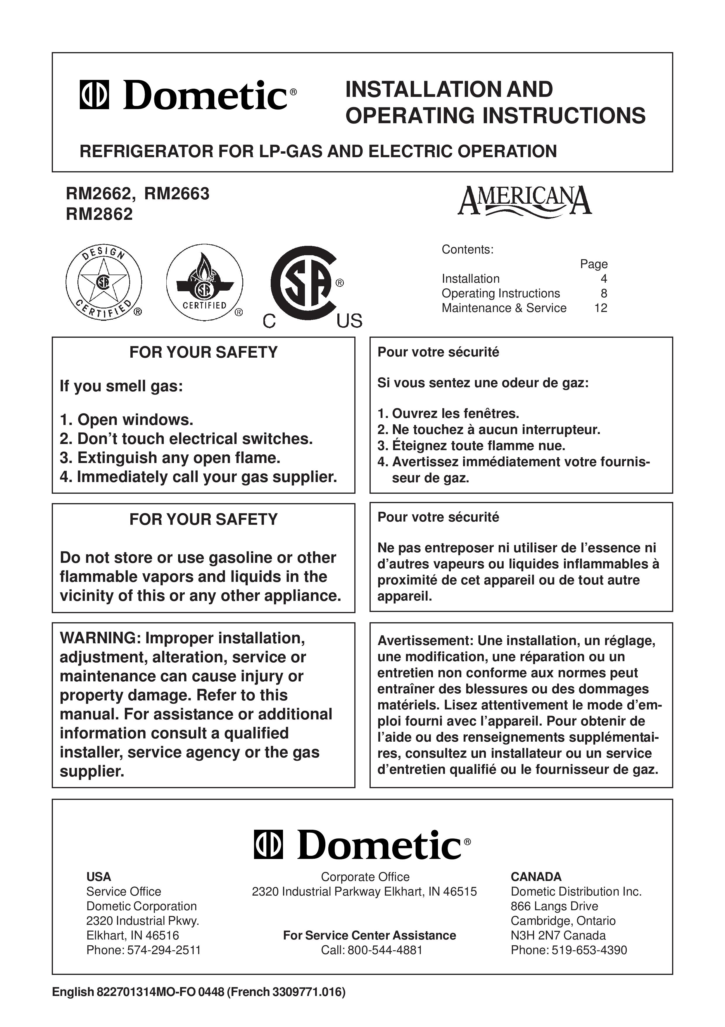 Americana Appliances RM2662 Refrigerator User Manual
