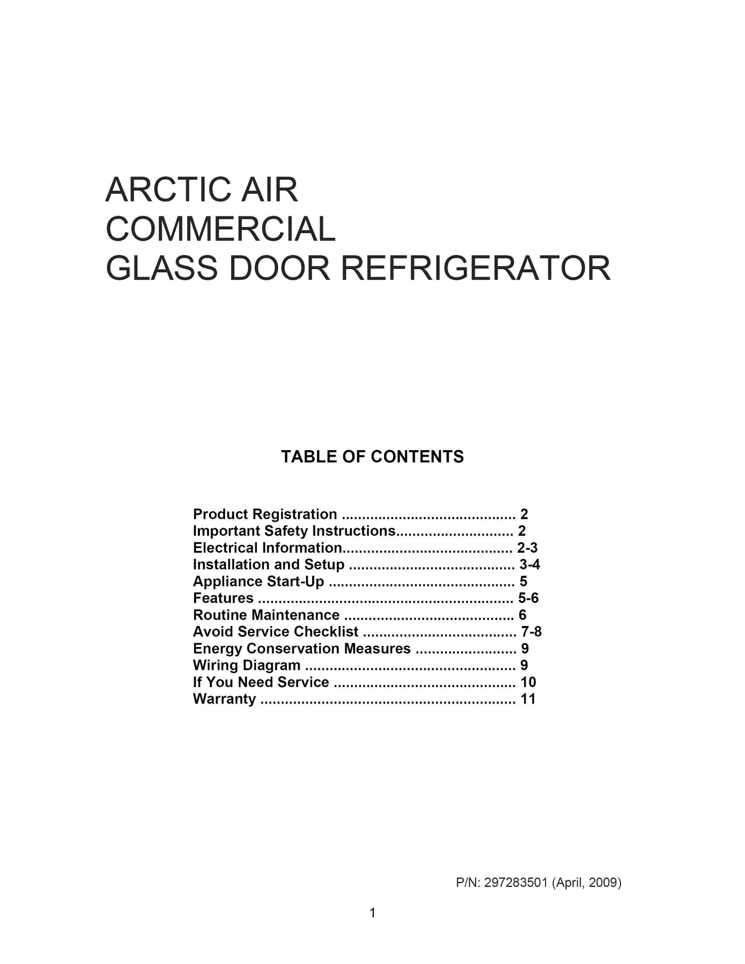 Arctic Air 297283501 Refrigerator User Manual