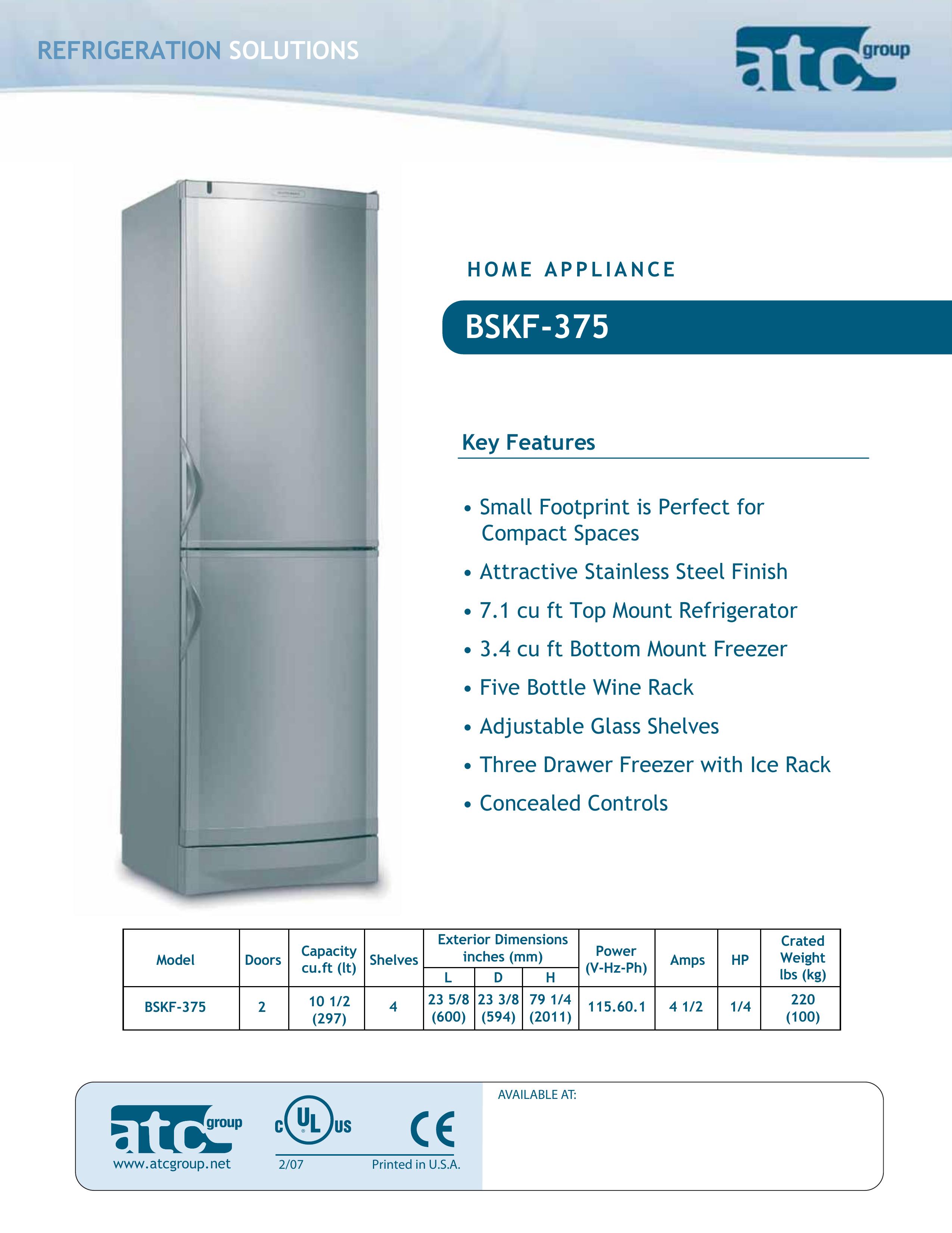ATC Group BSKF-375 Refrigerator User Manual