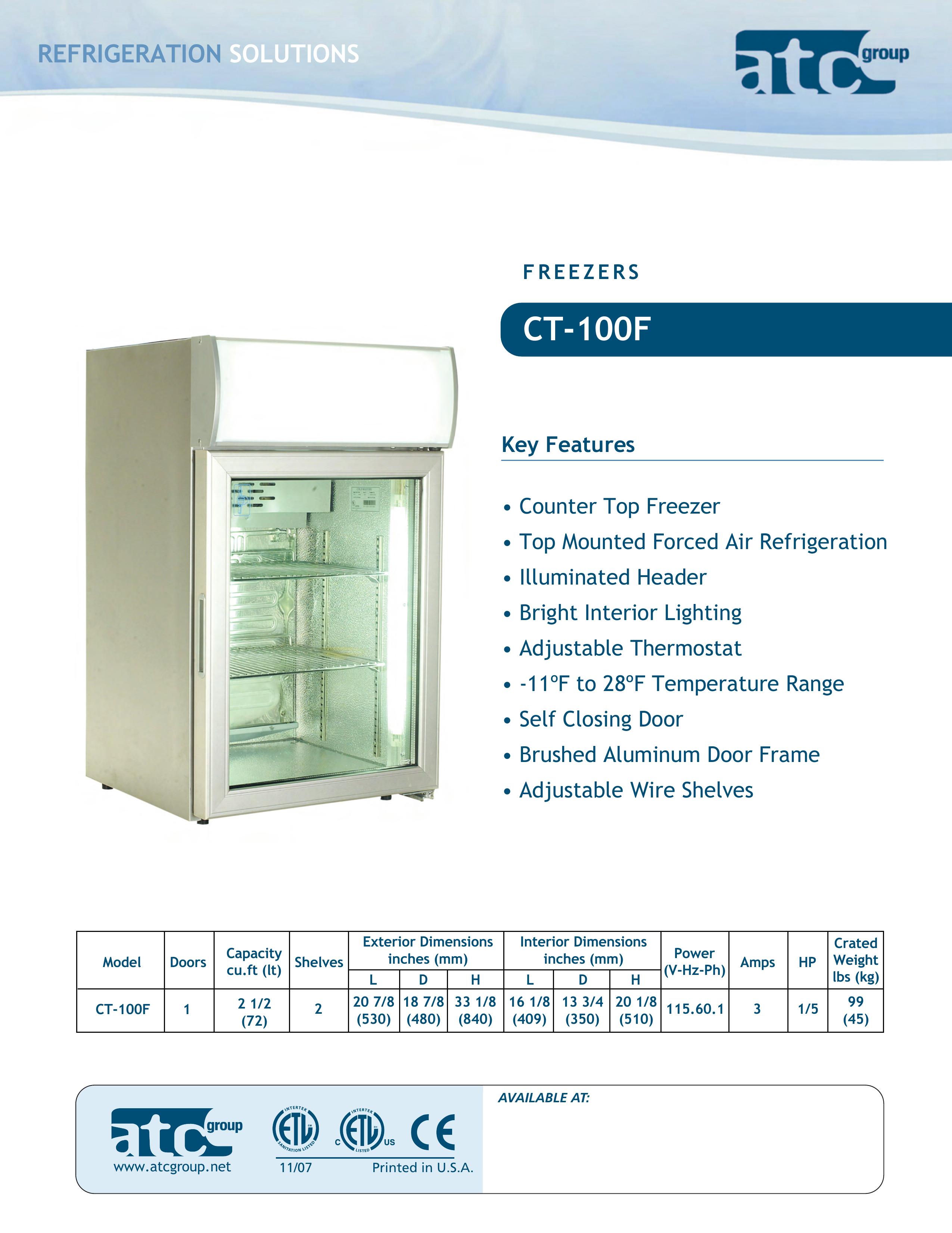 ATC Group CT100 Refrigerator User Manual