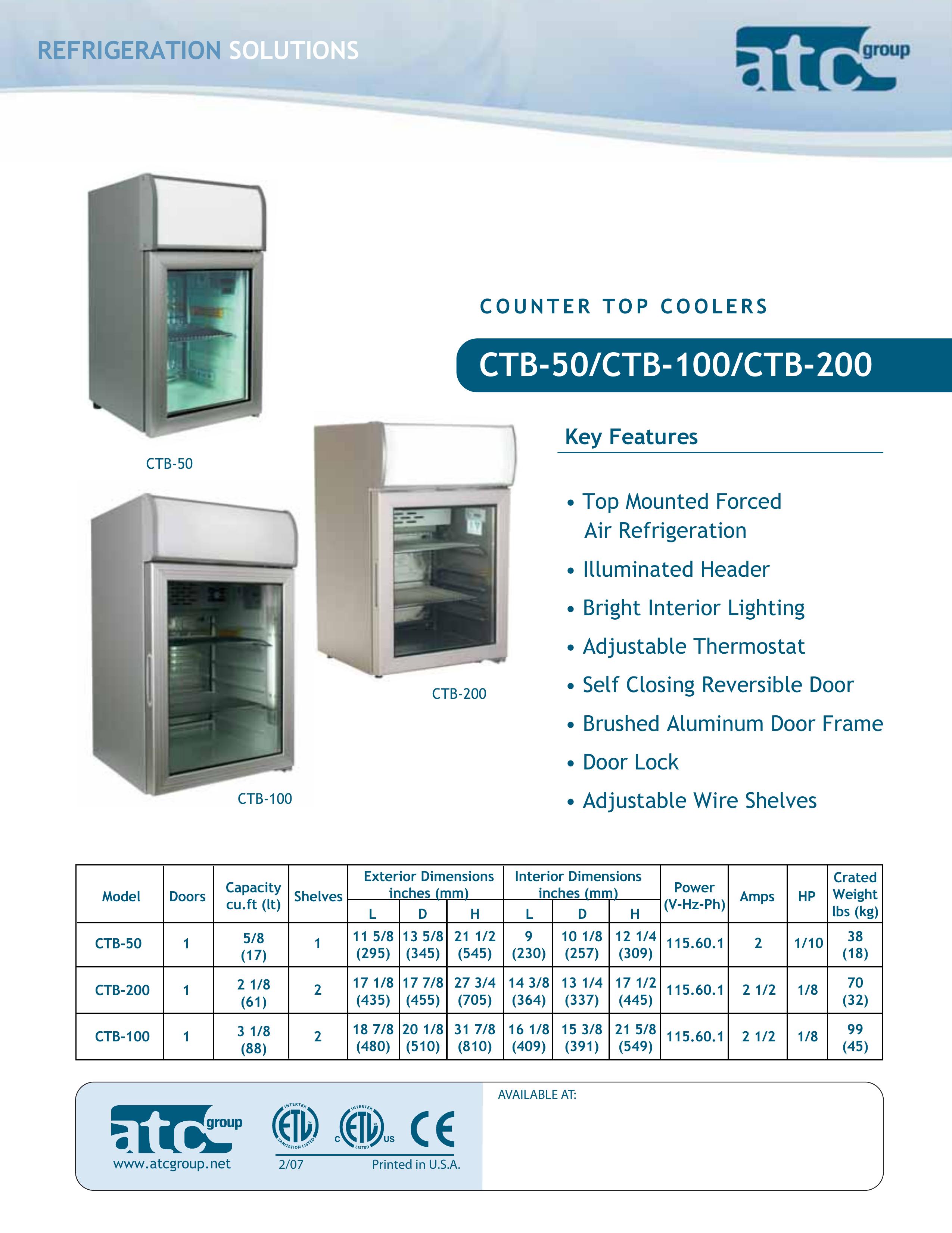 ATC Group CTB100 Refrigerator User Manual