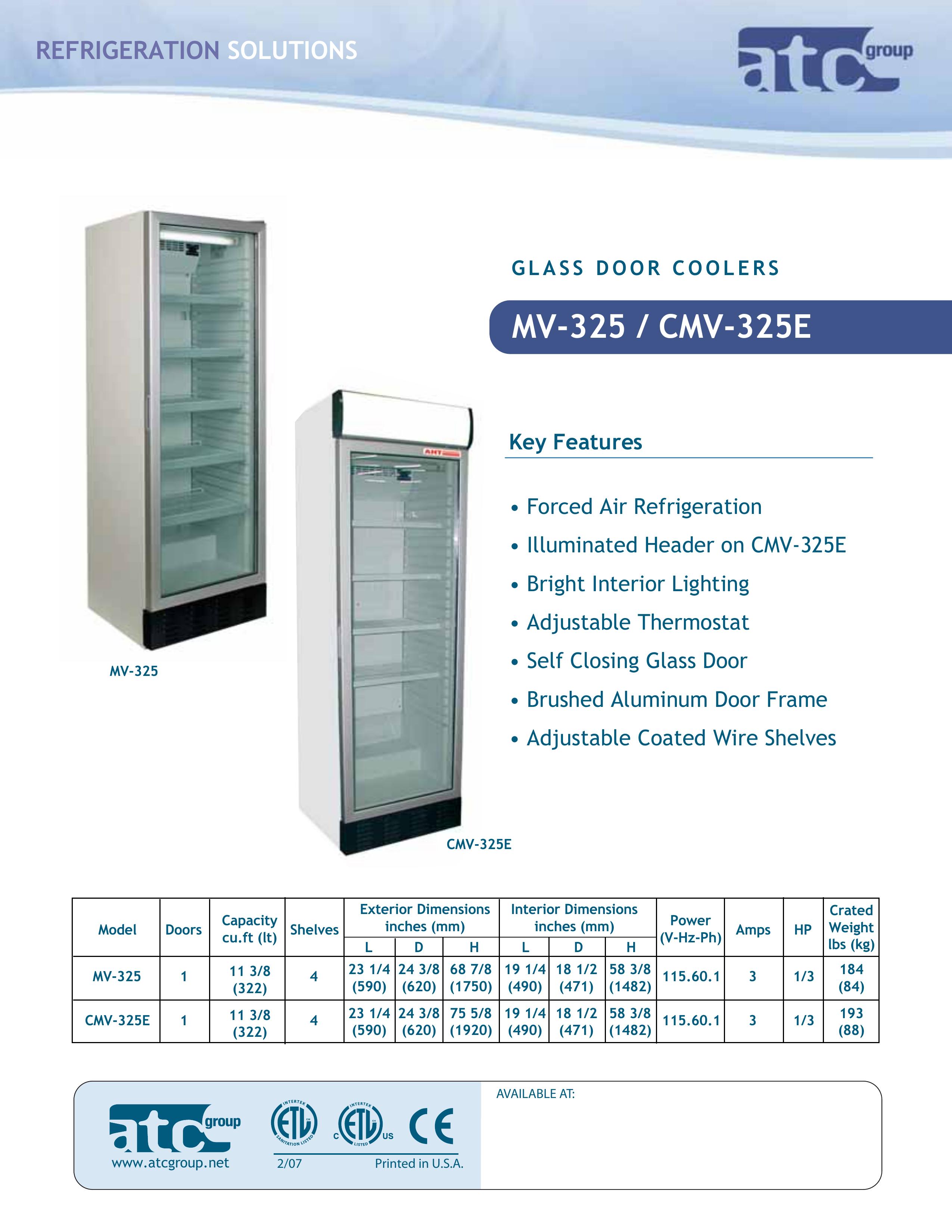 ATC Group MV-325 Refrigerator User Manual