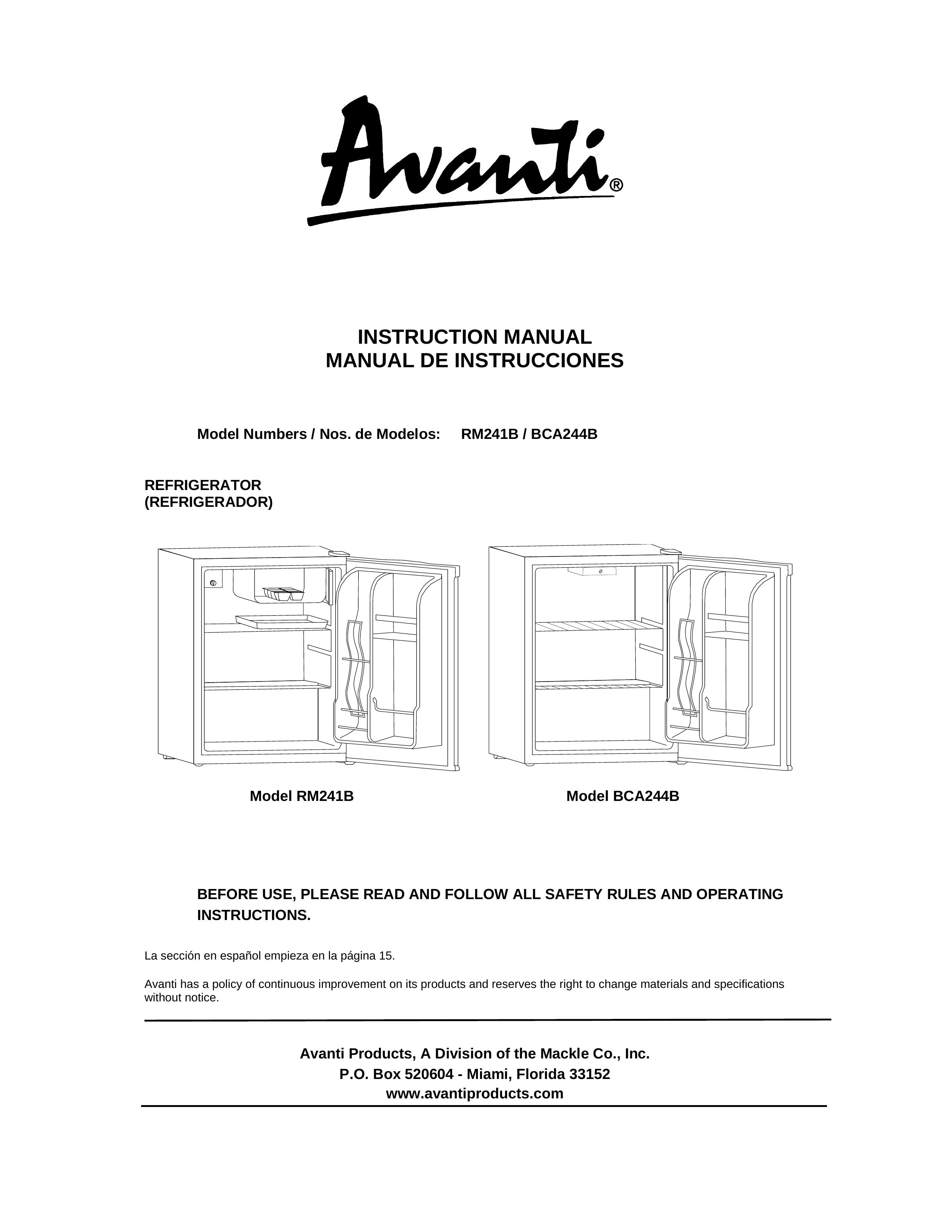 Avanti BCA244B Refrigerator User Manual