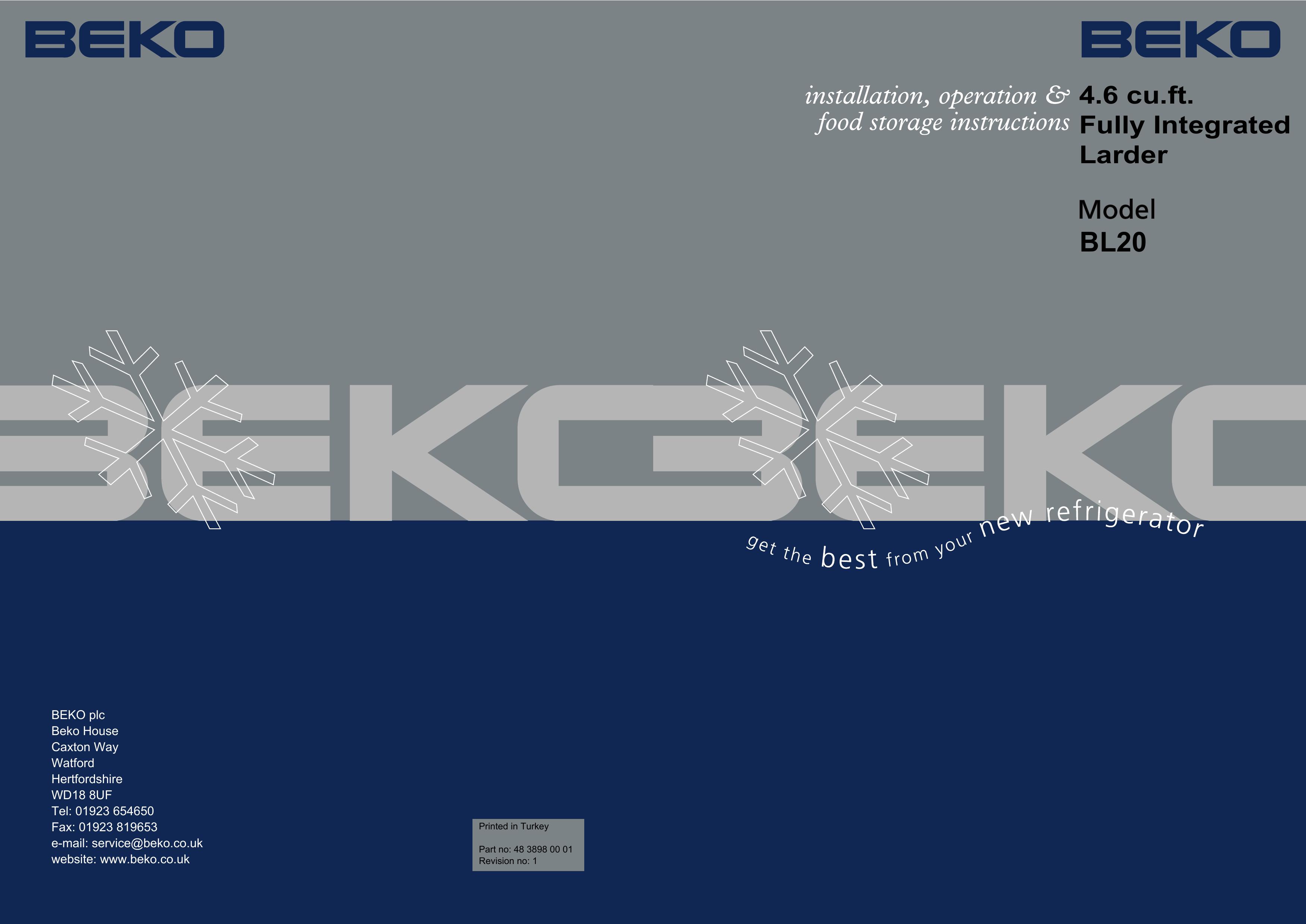 Beko BL20 Refrigerator User Manual