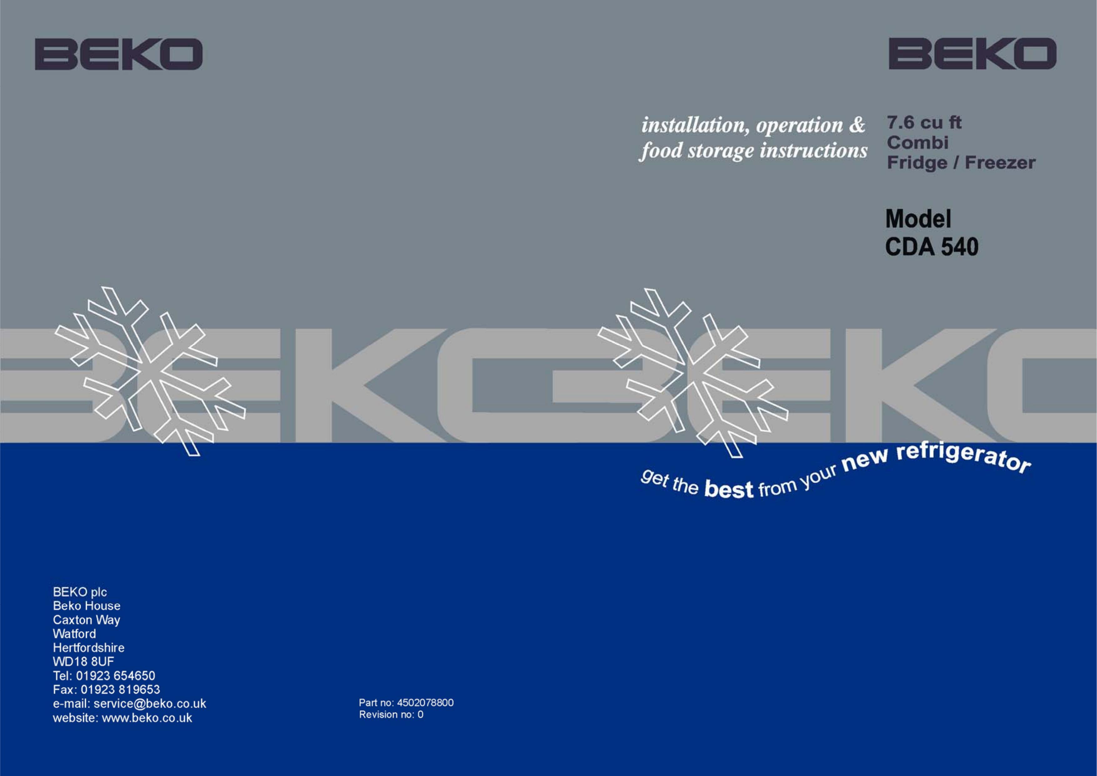 Beko CDA 540 Refrigerator User Manual