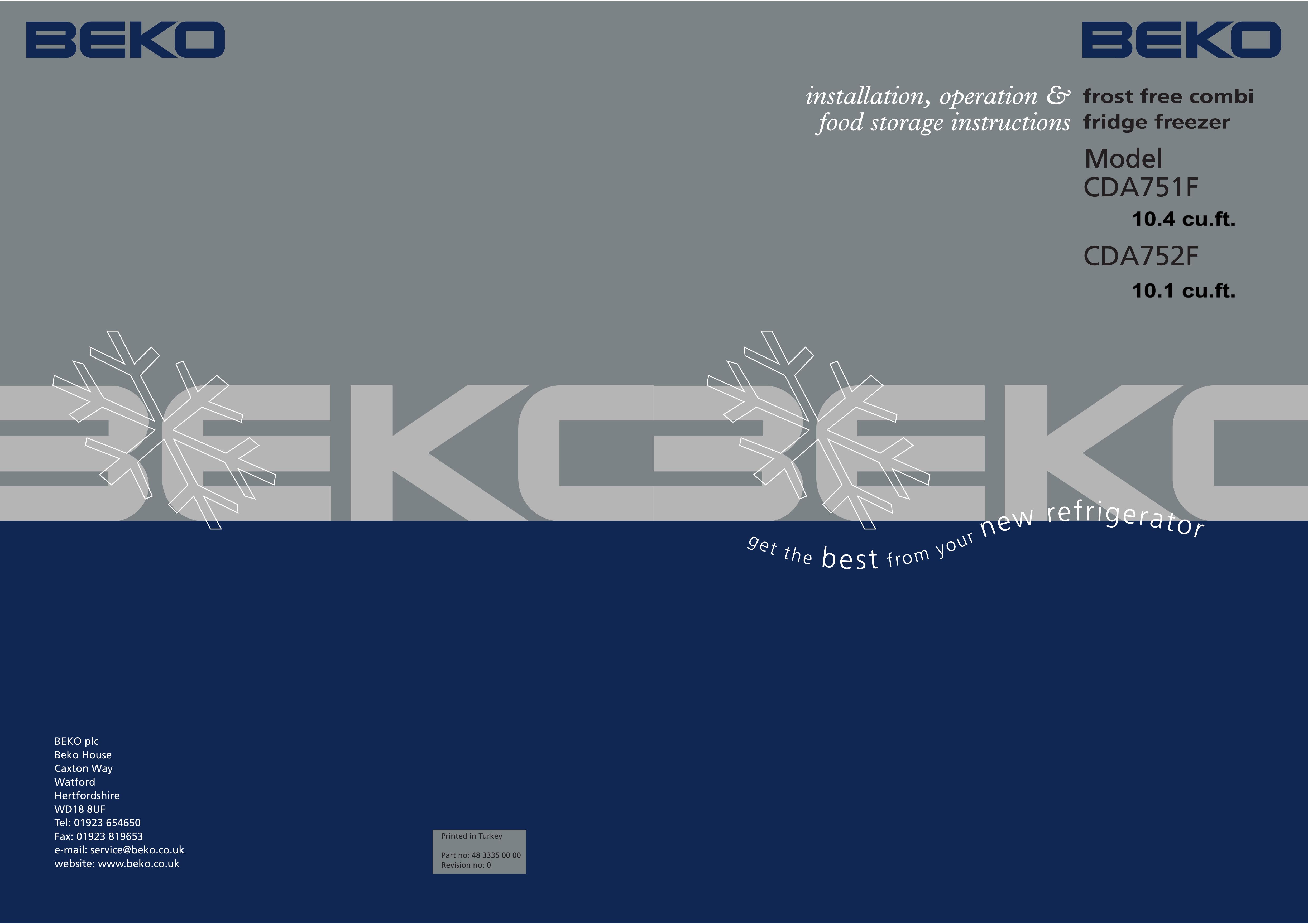 Beko CDA751F Refrigerator User Manual
