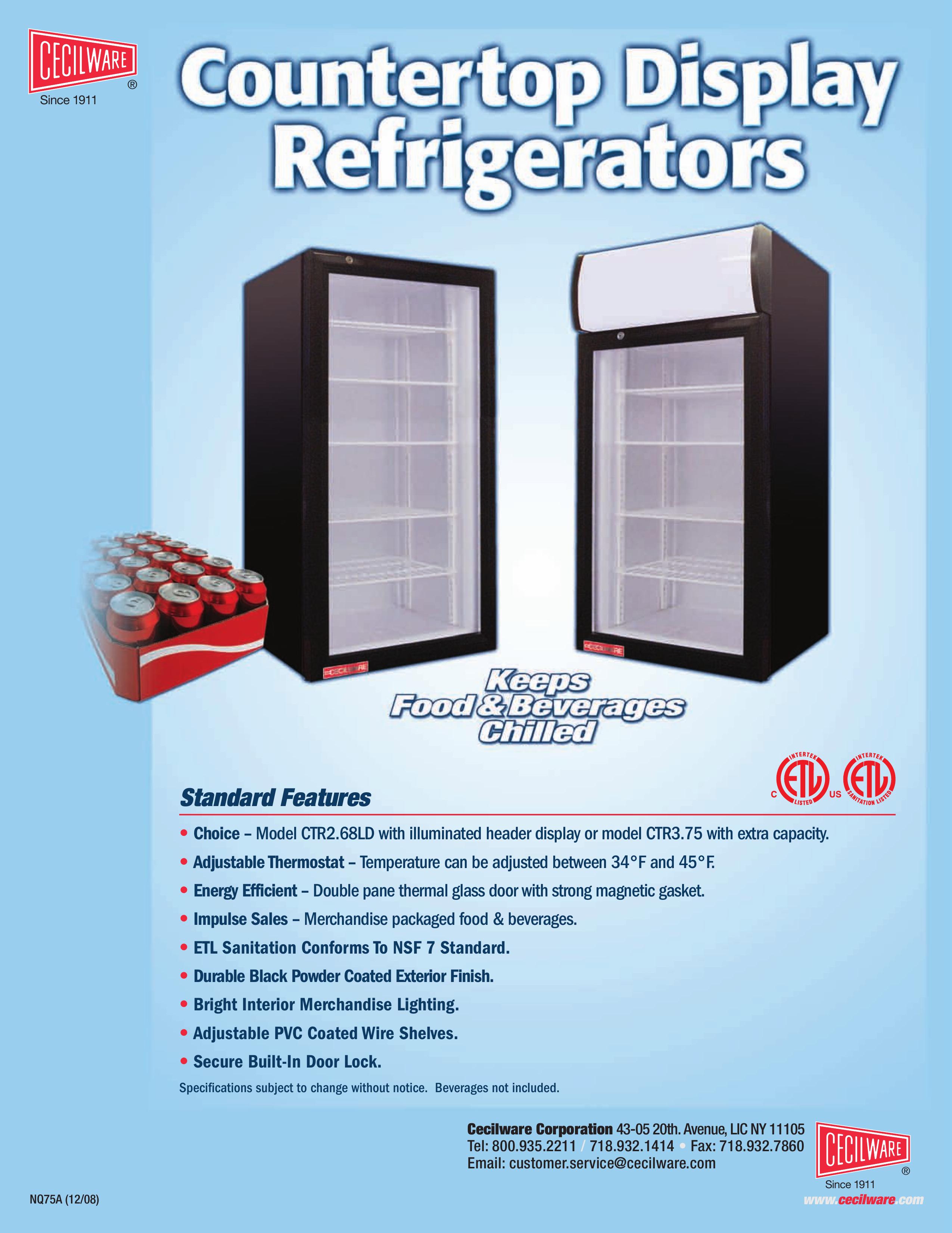 Cecilware CTR2.68LD Refrigerator User Manual