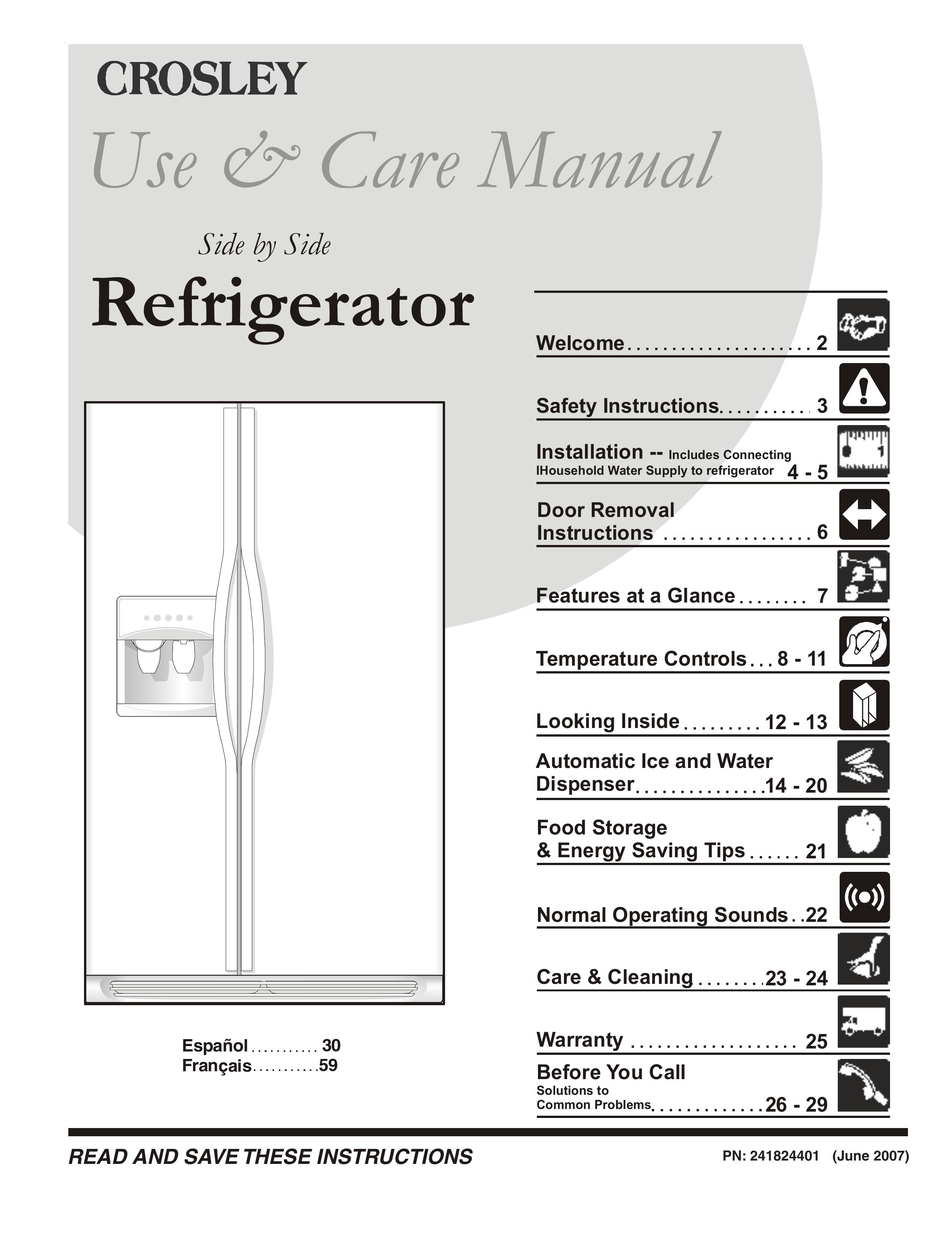 Crosley 241024401 Refrigerator User Manual