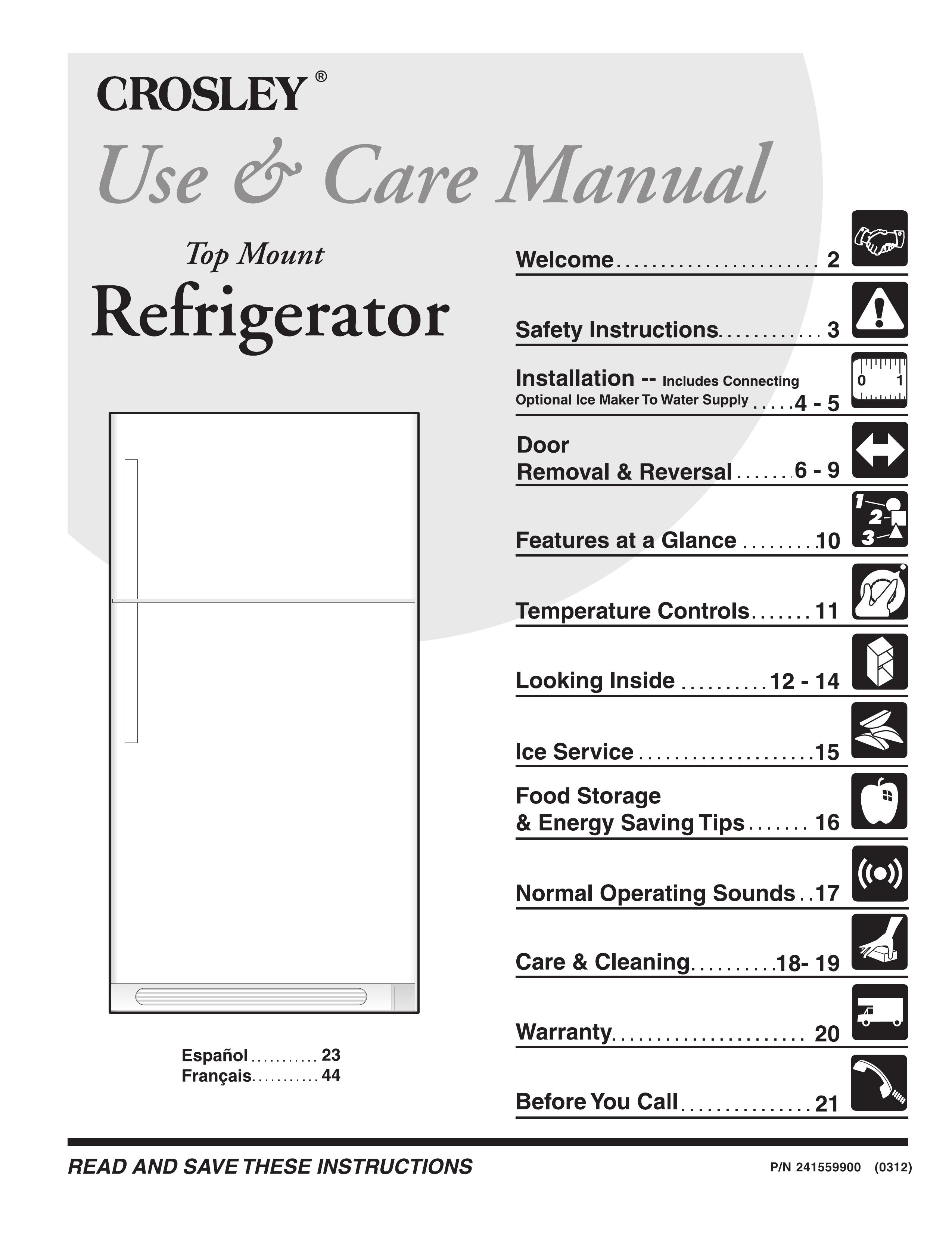 Crosley 241559900 Refrigerator User Manual