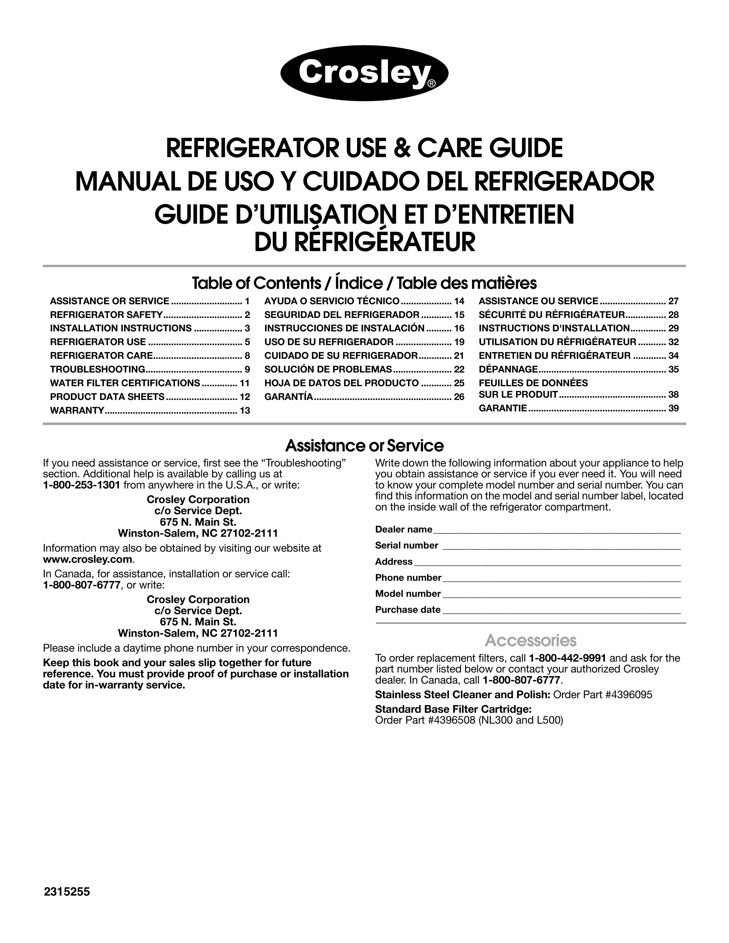 Crosley CS22AFXKB06 Refrigerator User Manual