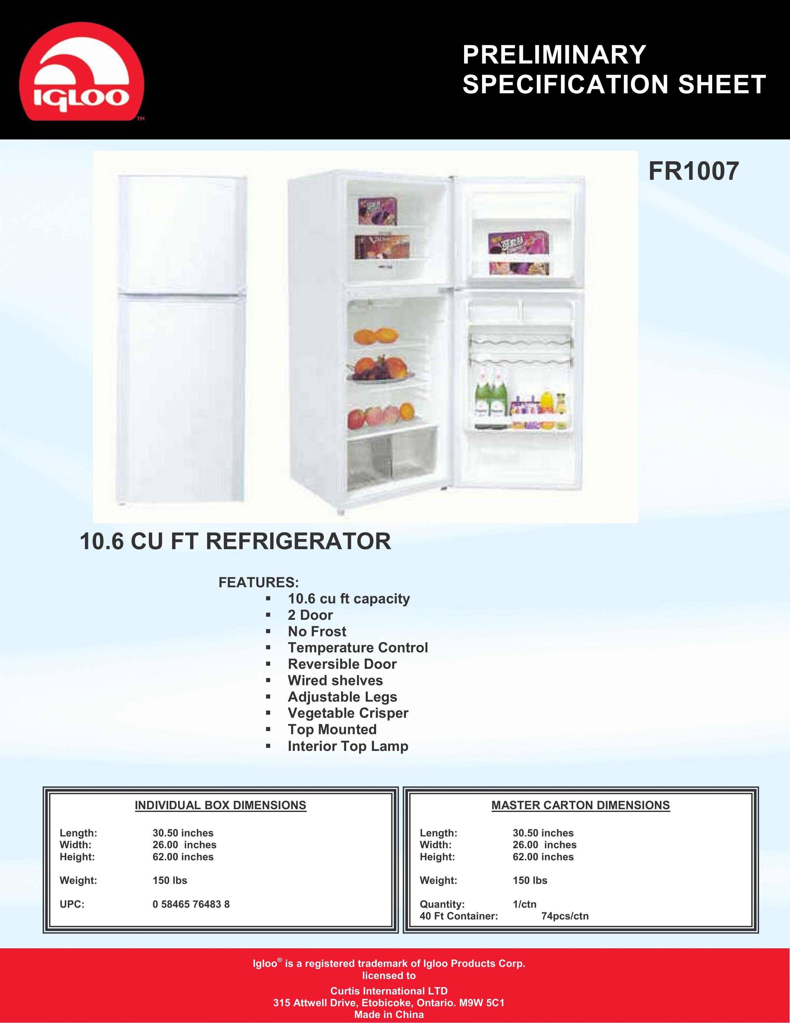Curtis FR1007 Refrigerator User Manual