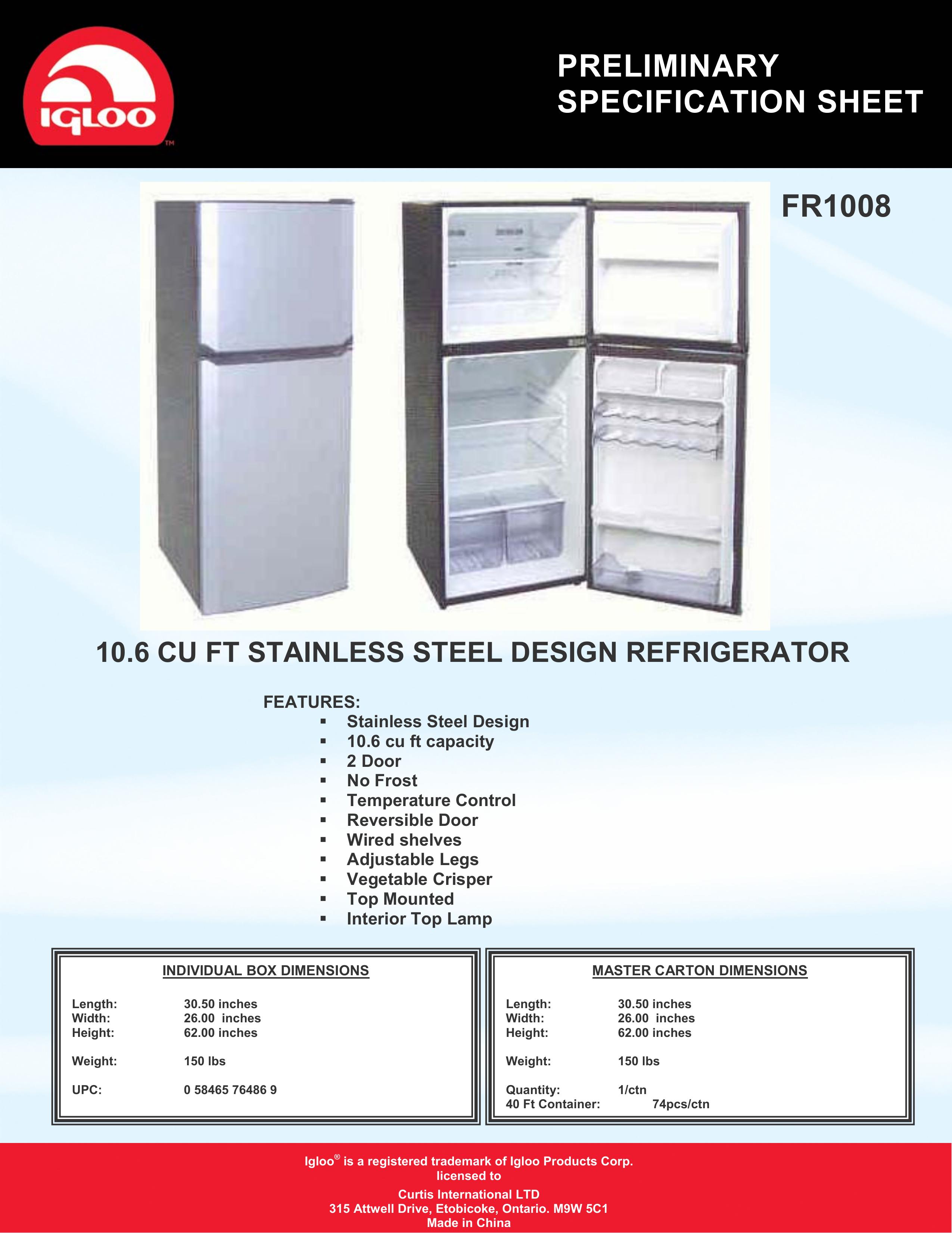 Curtis FR1008 Refrigerator User Manual