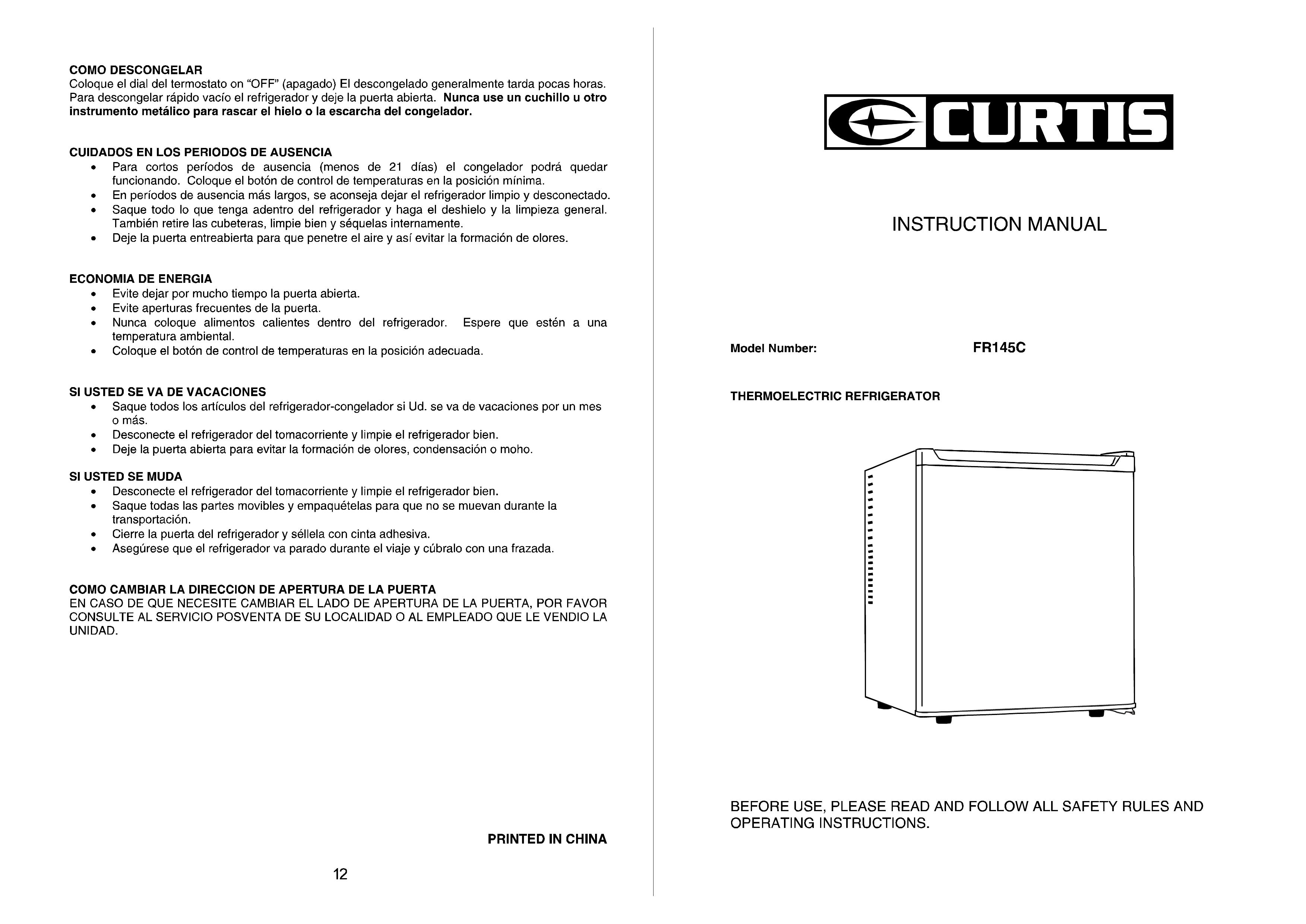 Curtis FR145C Refrigerator User Manual