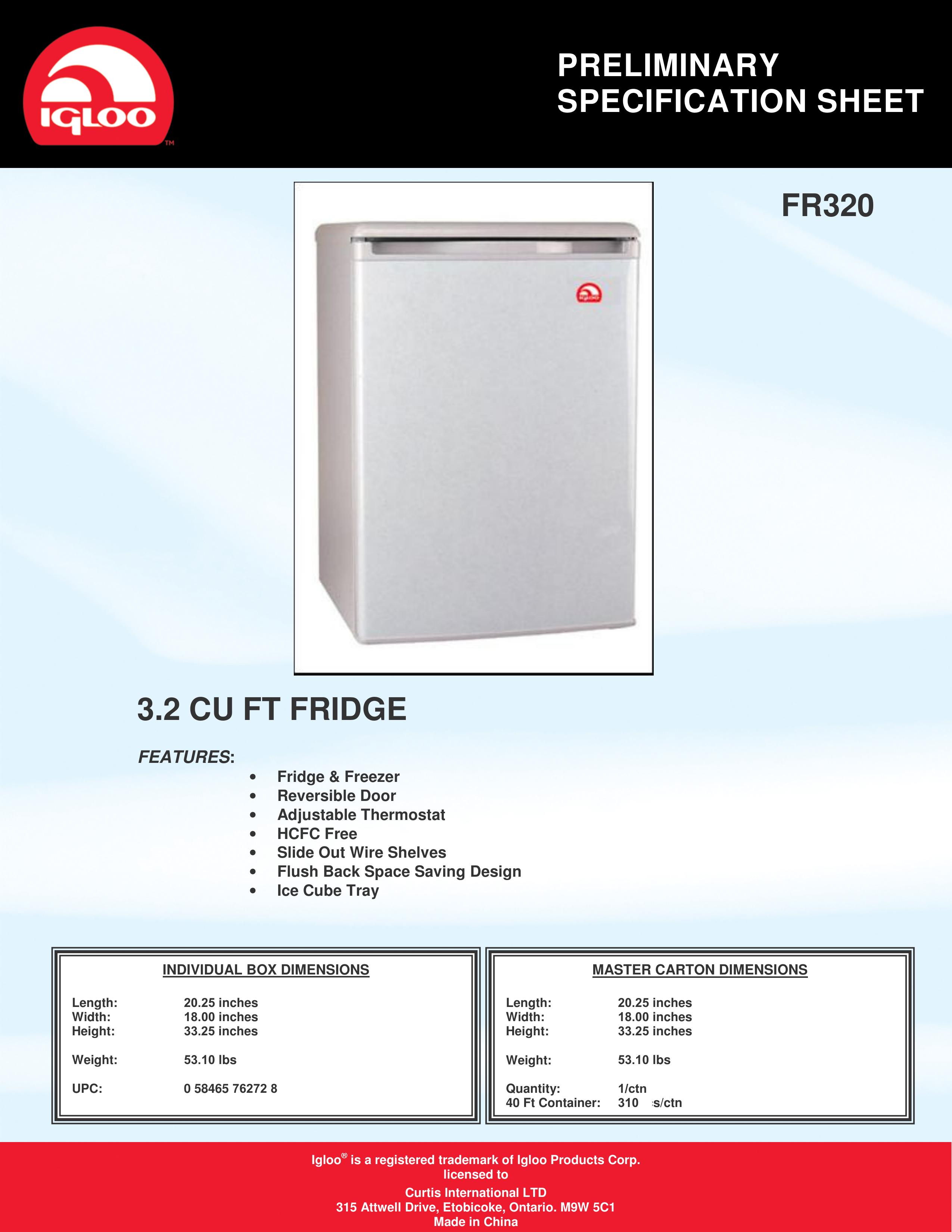 Curtis FR320 Refrigerator User Manual