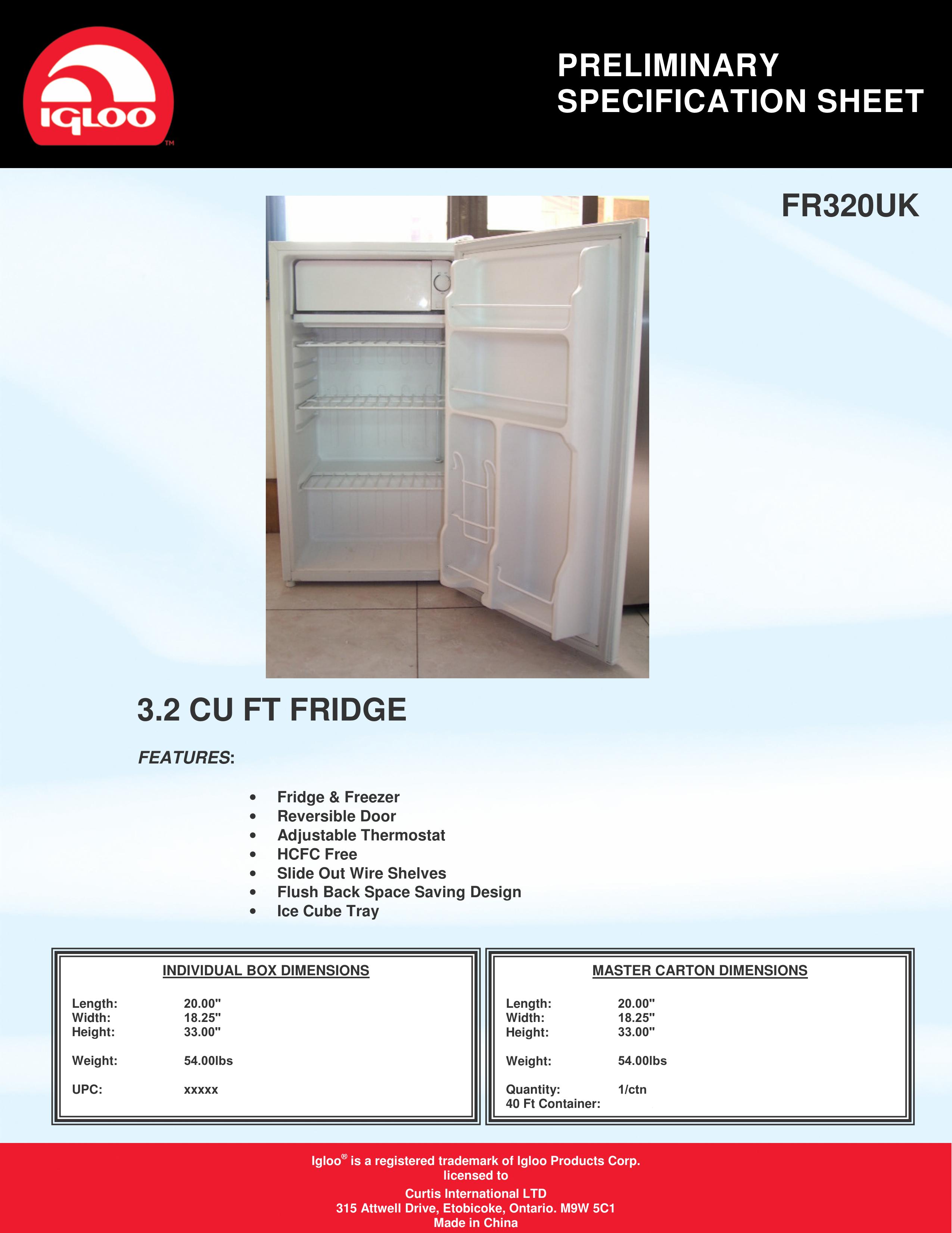 Curtis FR320UK Refrigerator User Manual