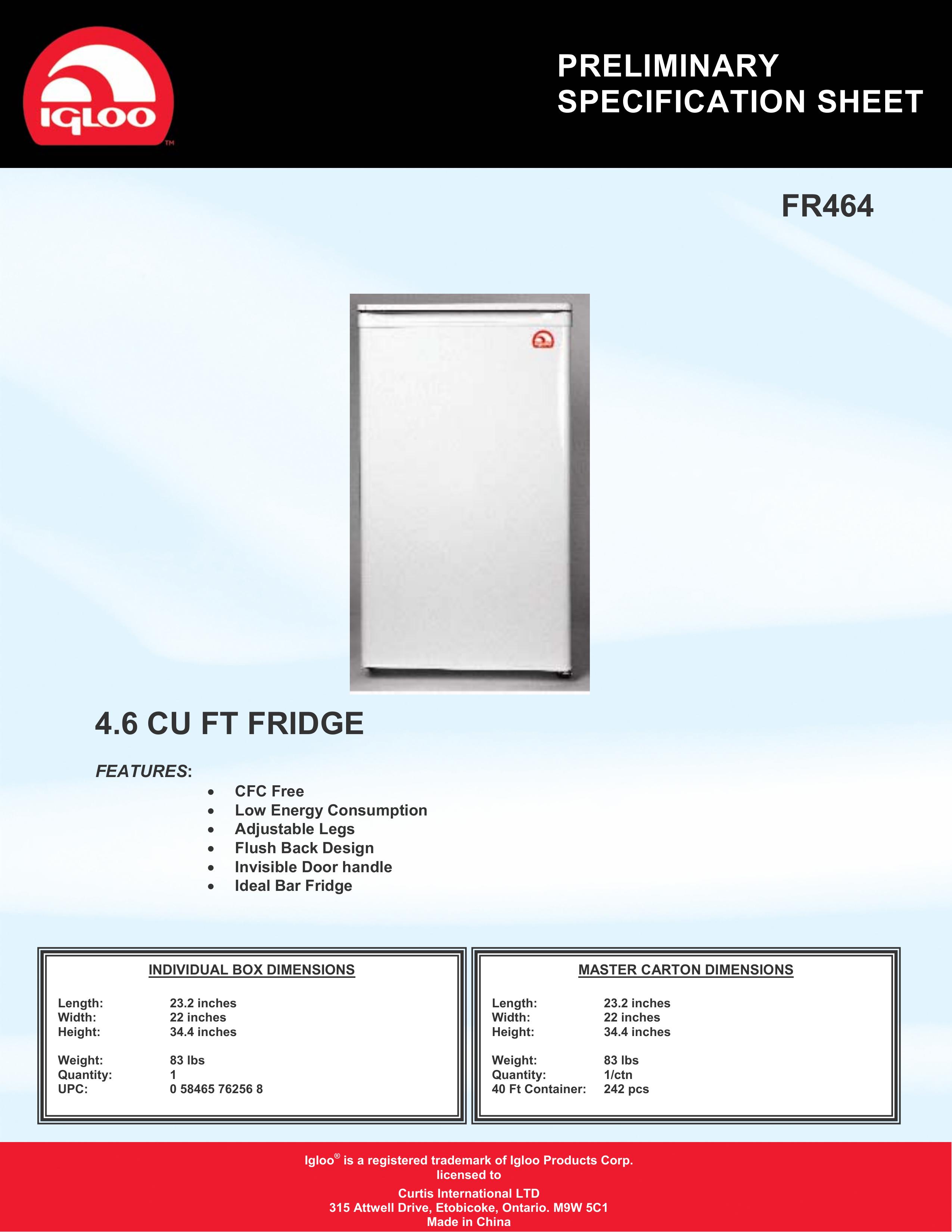 Curtis FR464 Refrigerator User Manual