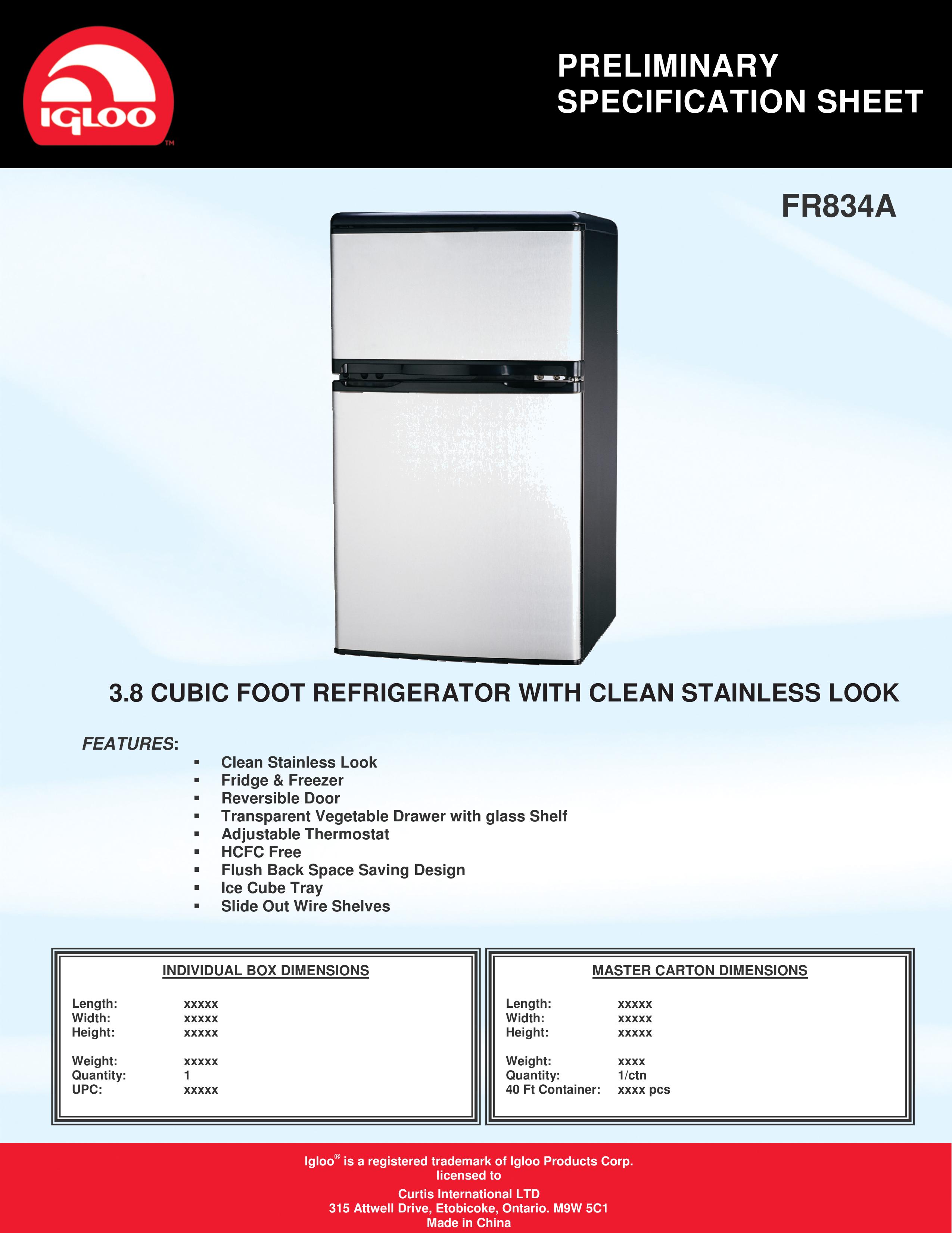 Curtis FR834A Refrigerator User Manual