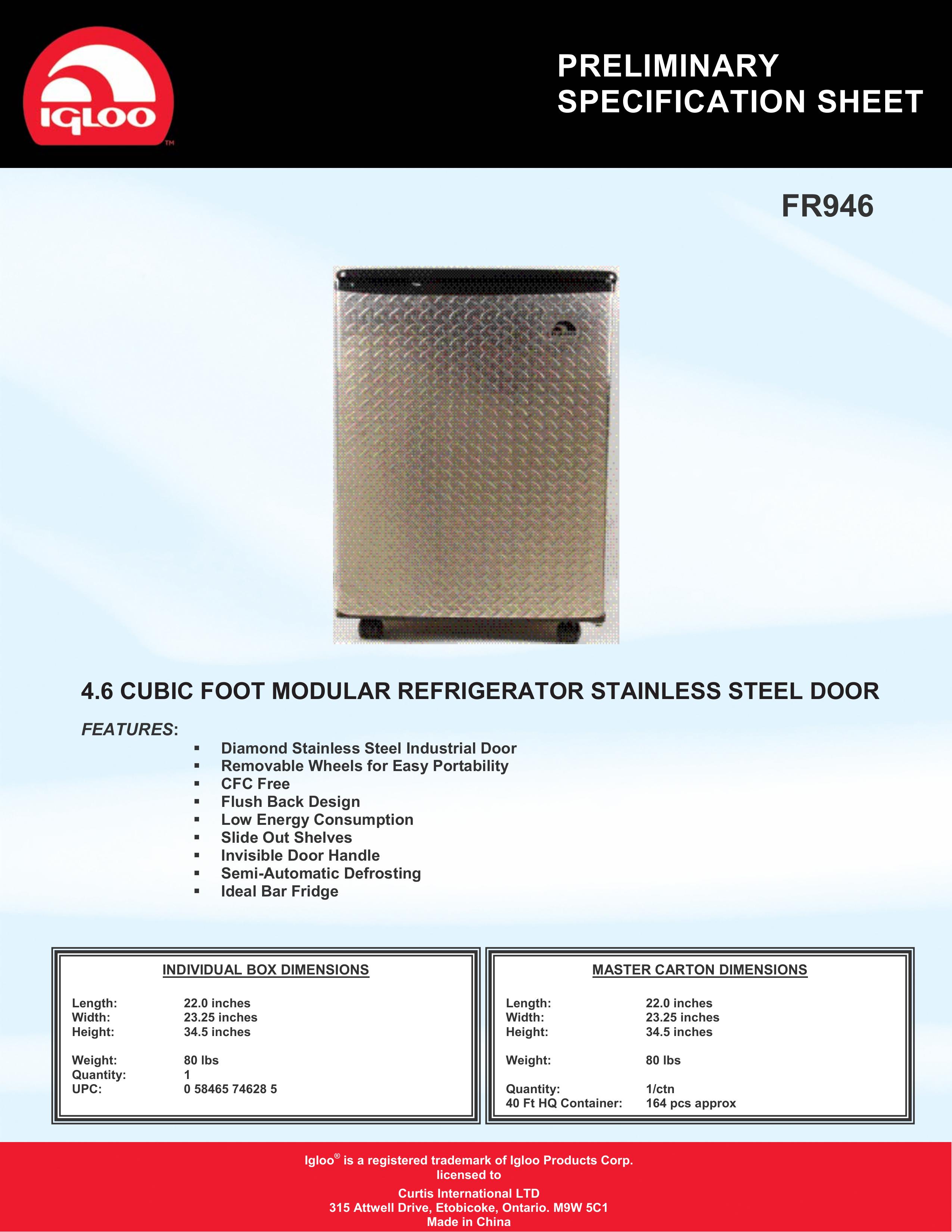 Curtis FR946 Refrigerator User Manual