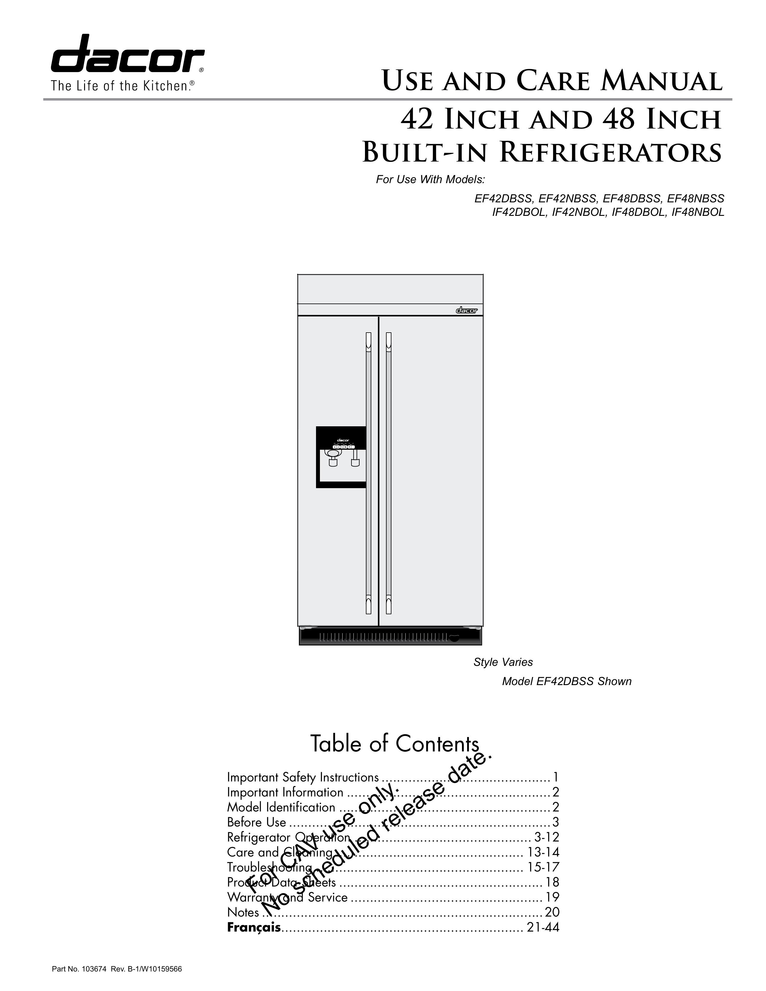 Dacor EF48NBSS Refrigerator User Manual