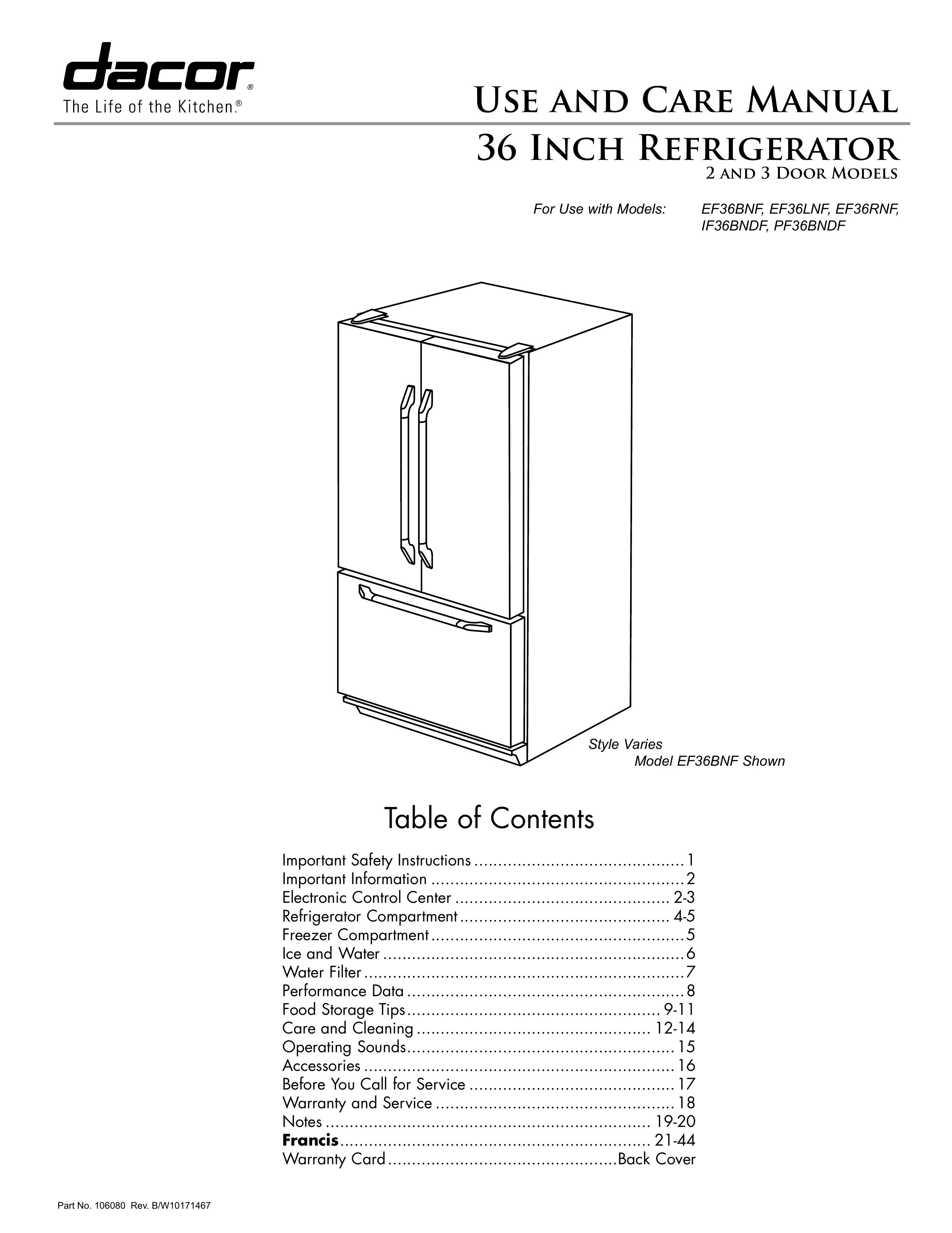 Dacor IF36BNDF Refrigerator User Manual