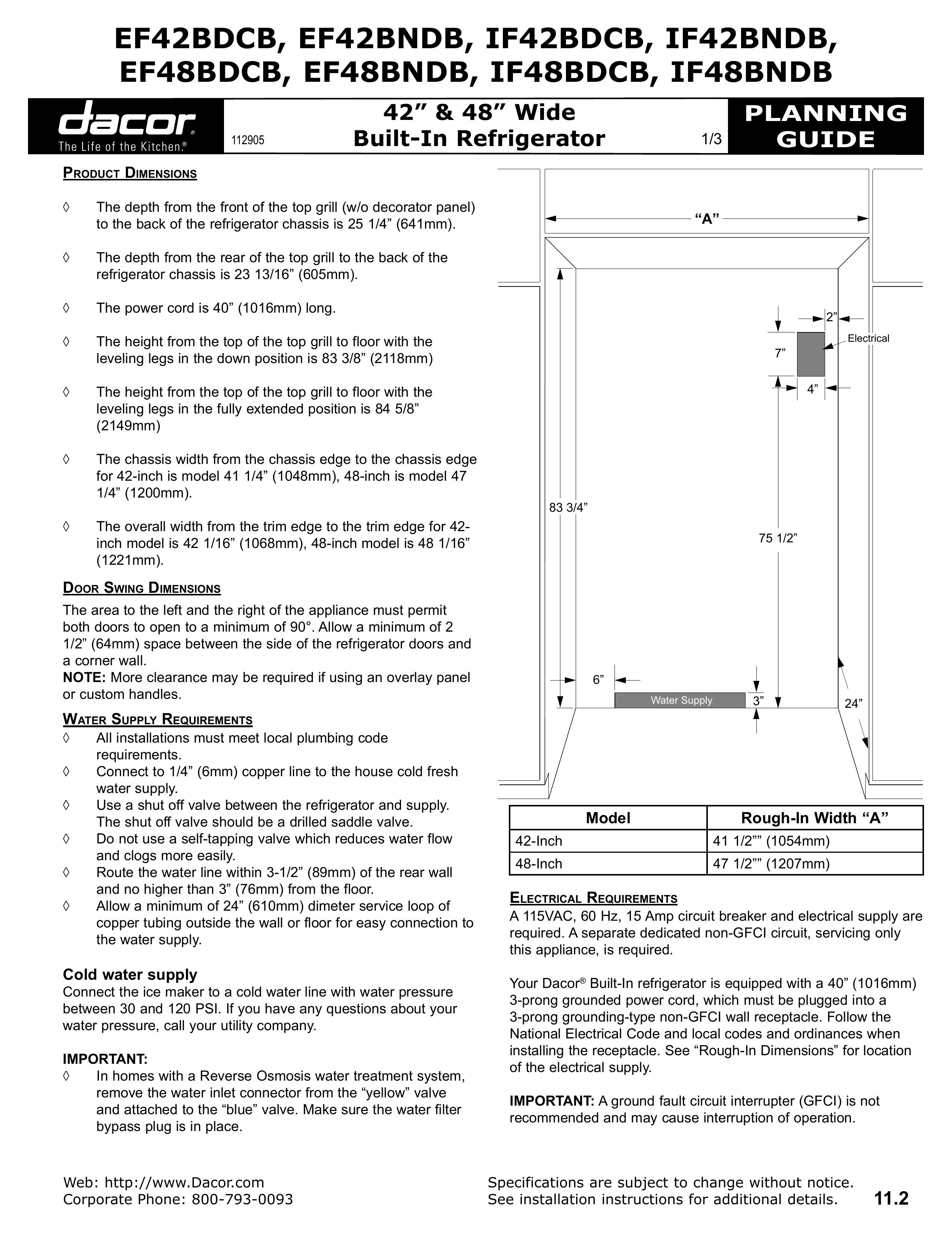 Dacor IF42BNDB Refrigerator User Manual