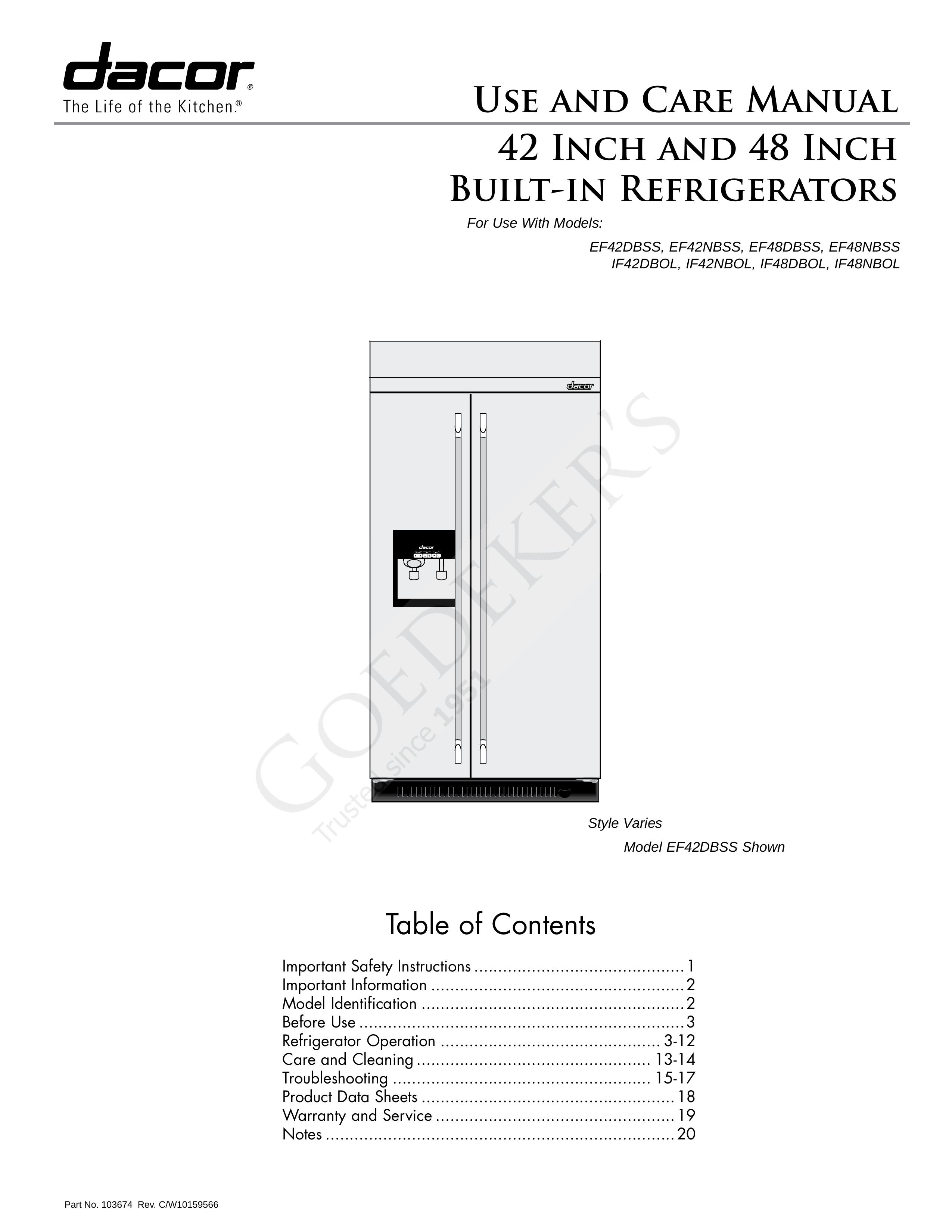 Dacor IF42NBOL Refrigerator User Manual