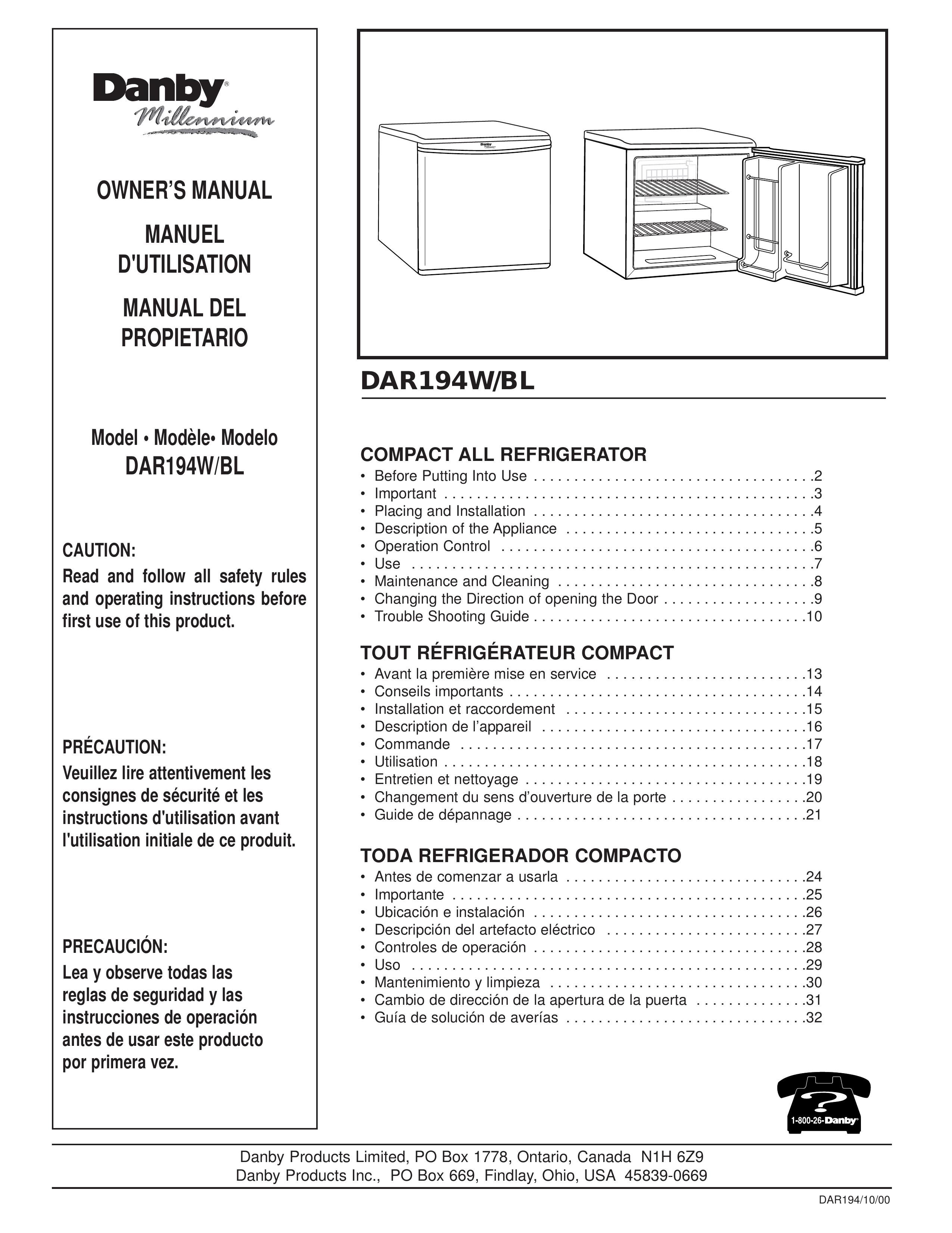 Danby DAR194W Refrigerator User Manual