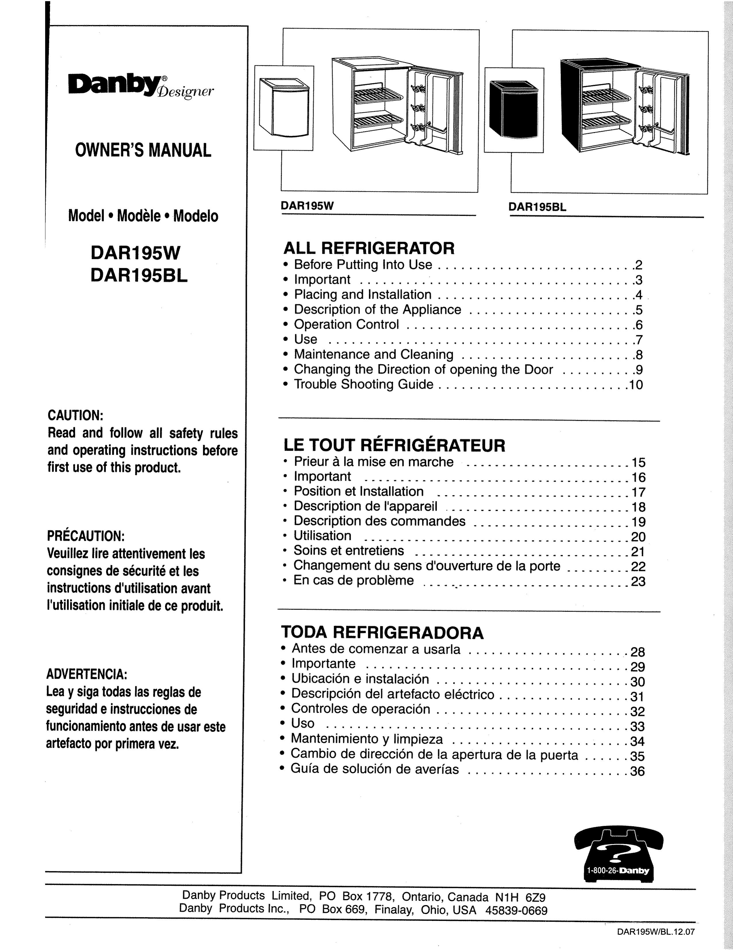 Danby DAR195W Refrigerator User Manual